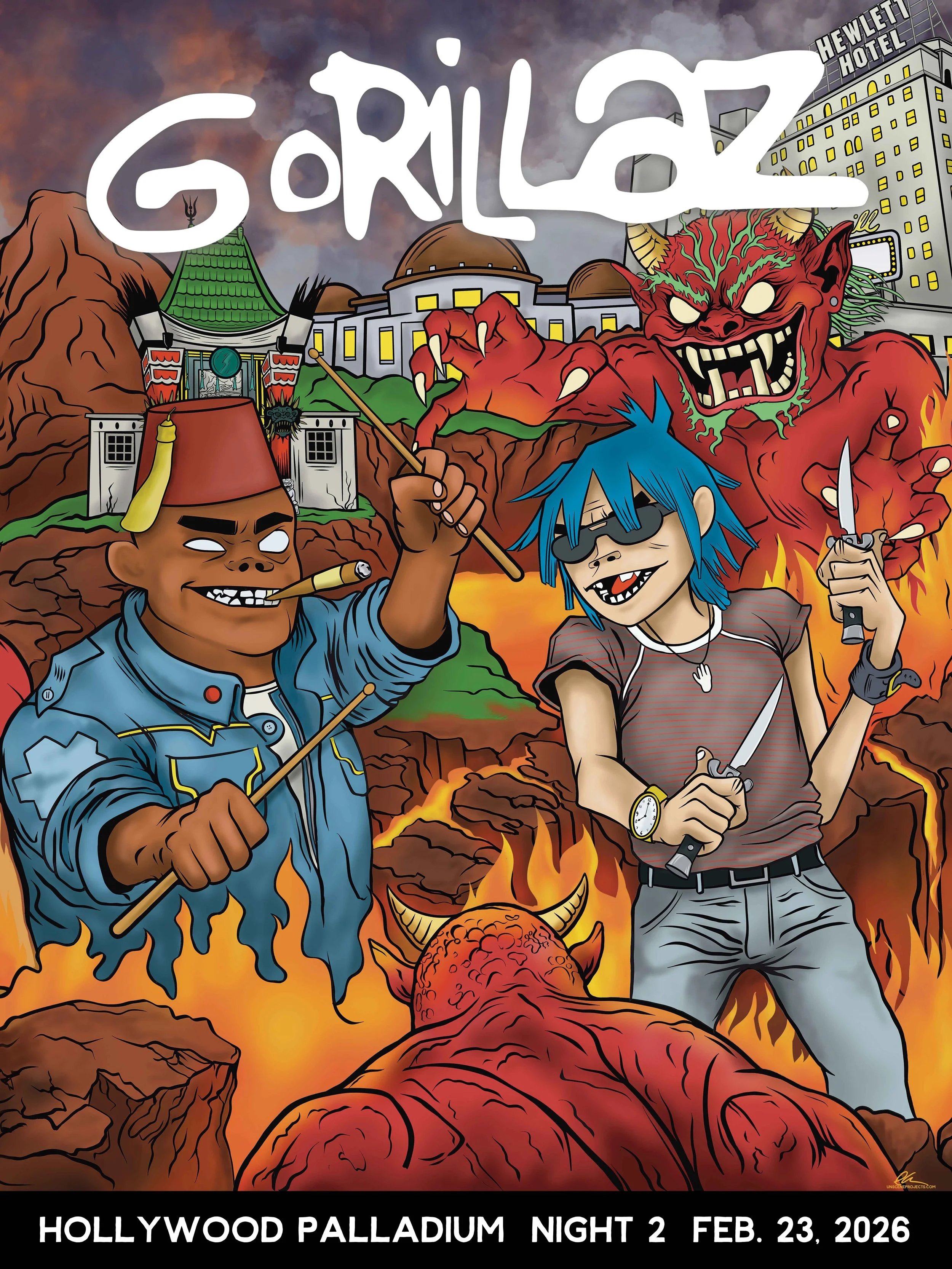 Gorillaz, Hollywood Palladium, Los Angeles, CA  Night 2: 2/23/26  18"x24"
