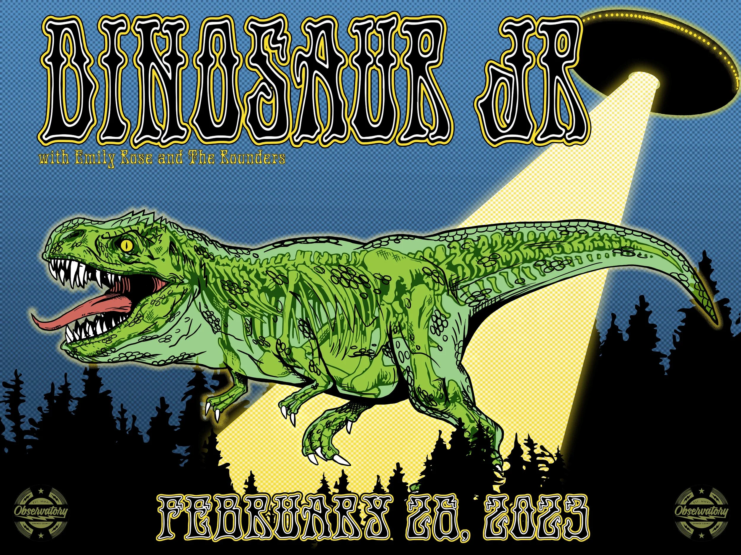Dinosaur Jr with Emily Rose and The Rounders, The Observatory OC, Santa Ana, CA 2/26/23,  24" x 18" (Lights On)
-Screen Printed With Glow In The Dark Ink