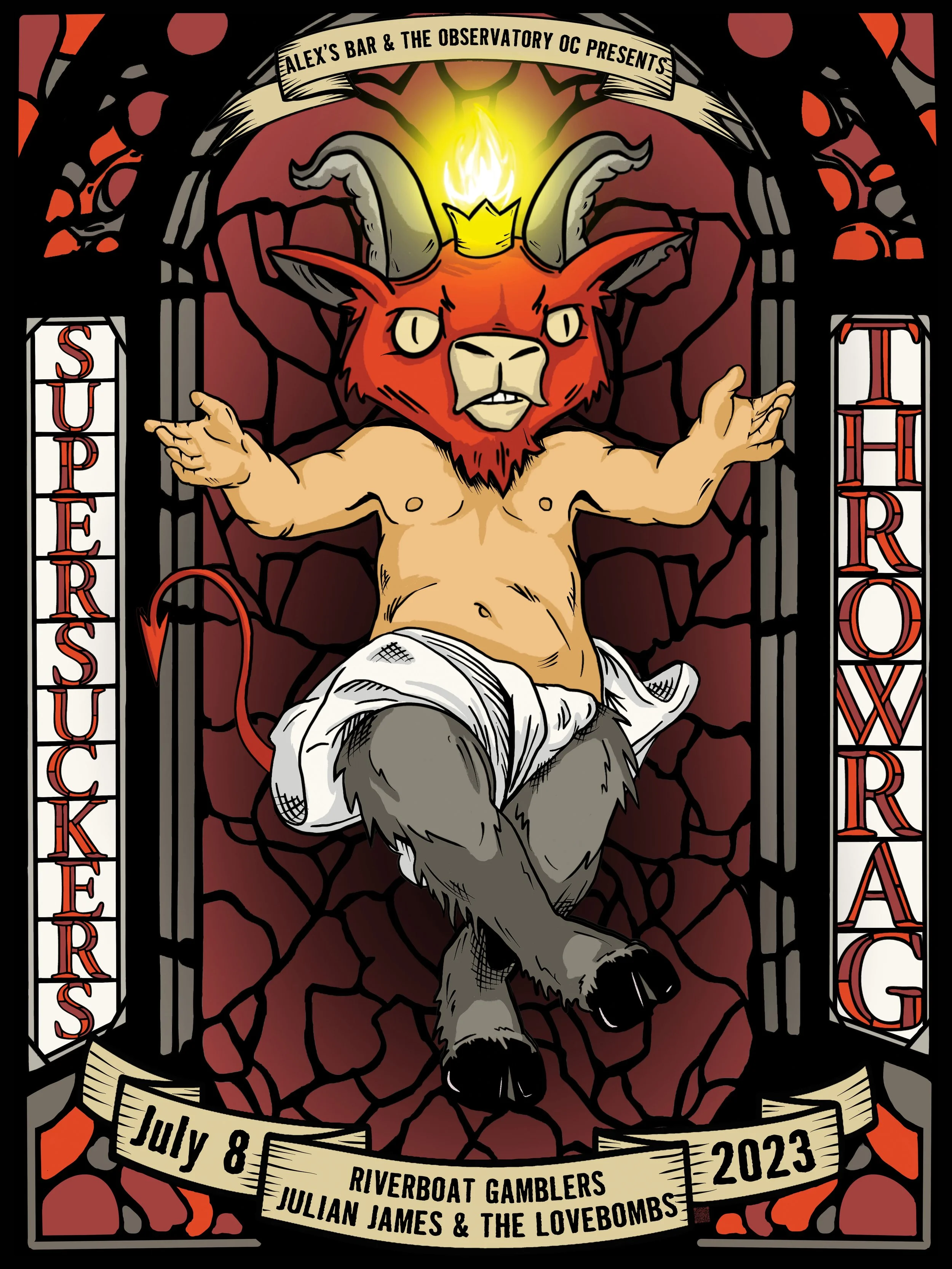 SuperSucker/Throw Rag with Riverboat Gamblers and Julian James & The Lovebombs, The Observatory OC, Santa Ana, CA  7/8/23  18"x 24"