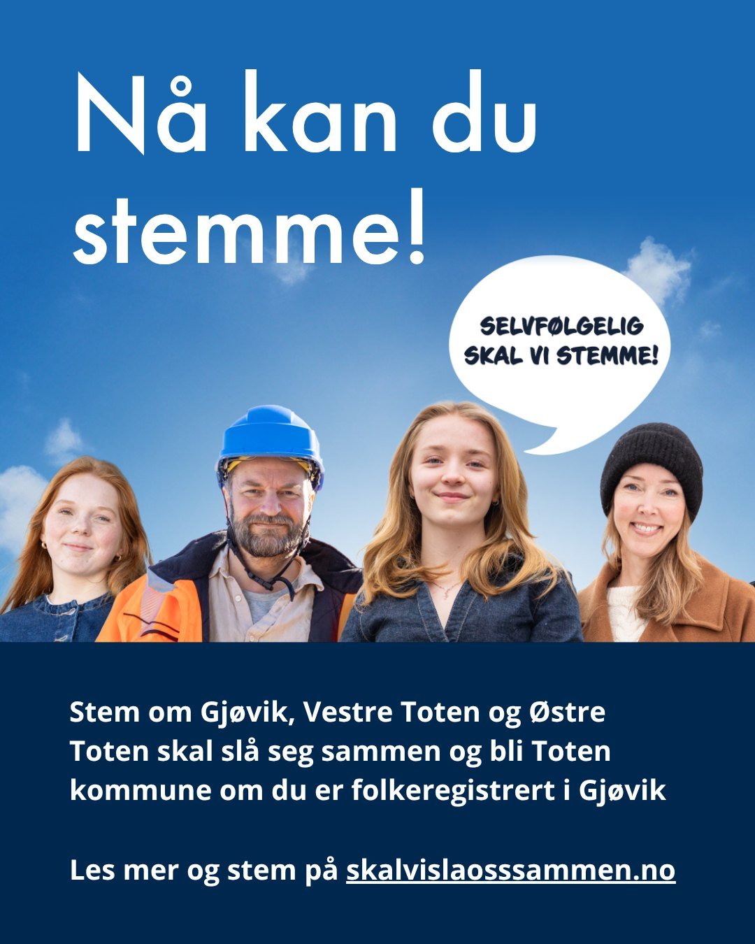 ⁉️Vil du at Gj&oslash;vik, Vestre Toten og &Oslash;stre Toten skal sl&aring; seg sammen til &eacute;n kommune eller ikke?
Vel, n&aring; kan du stemme om du er folkeregistrert i Gj&oslash;vik!
⏳Les deg opp p&aring; det og stem f&oslash;r 29. april kl.