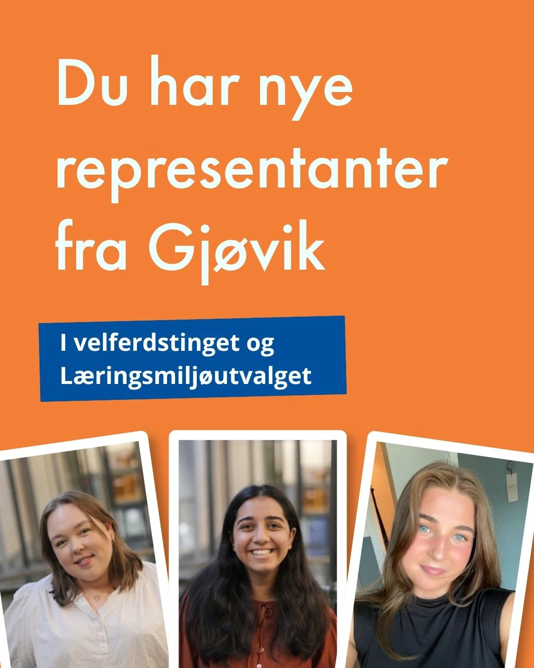 Vi har f&aring;tt to Gj&oslash;vik representanter til Velferdstinget og en til L&aelig;ringsmilj&oslash;utvalget!🥳

Velferdstinget fordeler all studieavgiften til alle NTNU studenter.
Her har vi n&aring;:
Marthe Schjerven Rian (avtroppende leder i S