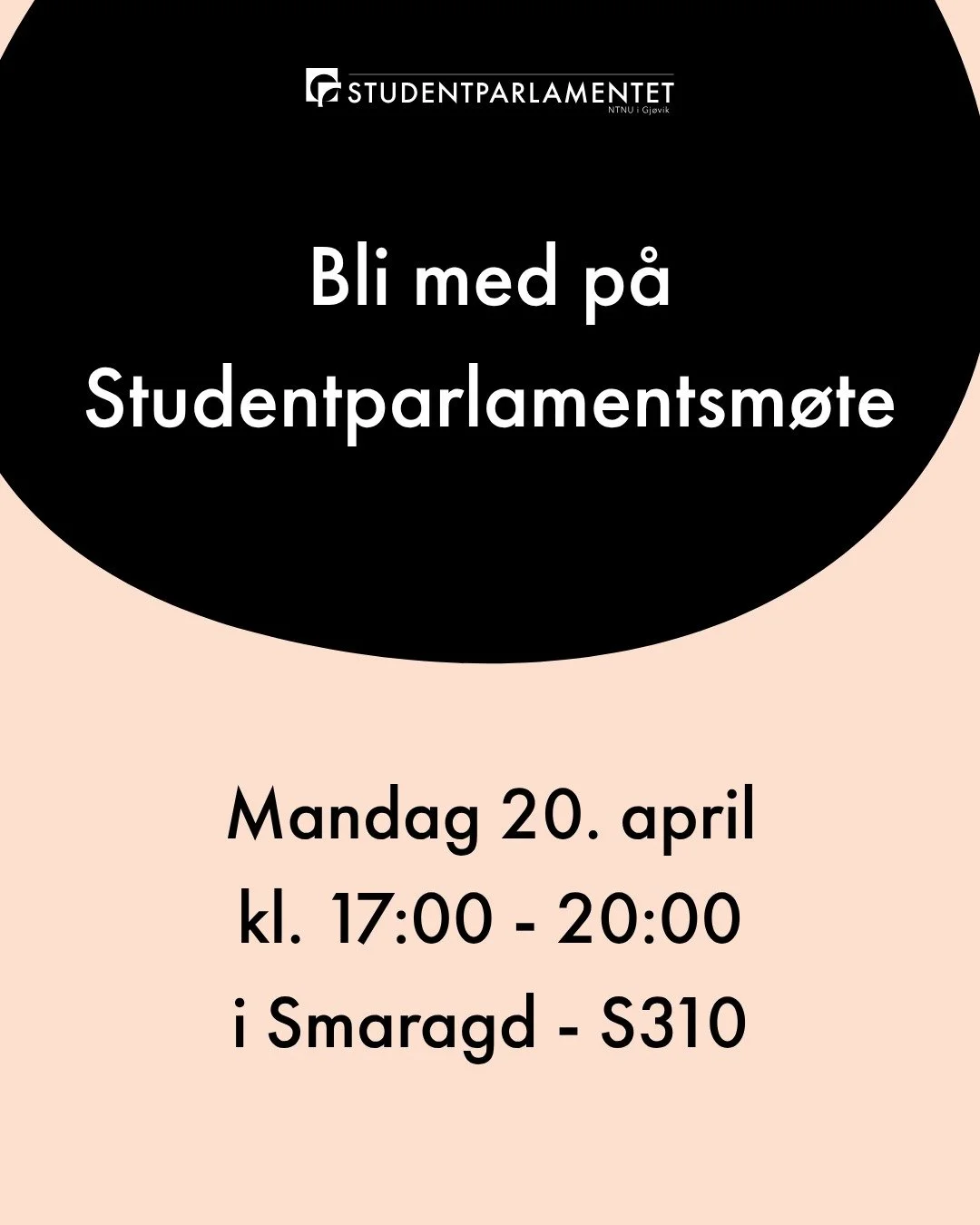 Bli med p&aring; Studentparlamentsm&oslash;te!
📅Mandag 20.04 🕔17:00 - 20:00 📍i S310
Du kan finne m&oslash;teinnkalling og sakspapirer p&aring; spgjovik.no📄
Du er velkommen😊

-- English:
Join the Student Parliament Meeting!
📅Monday 20.04 🕔17:00