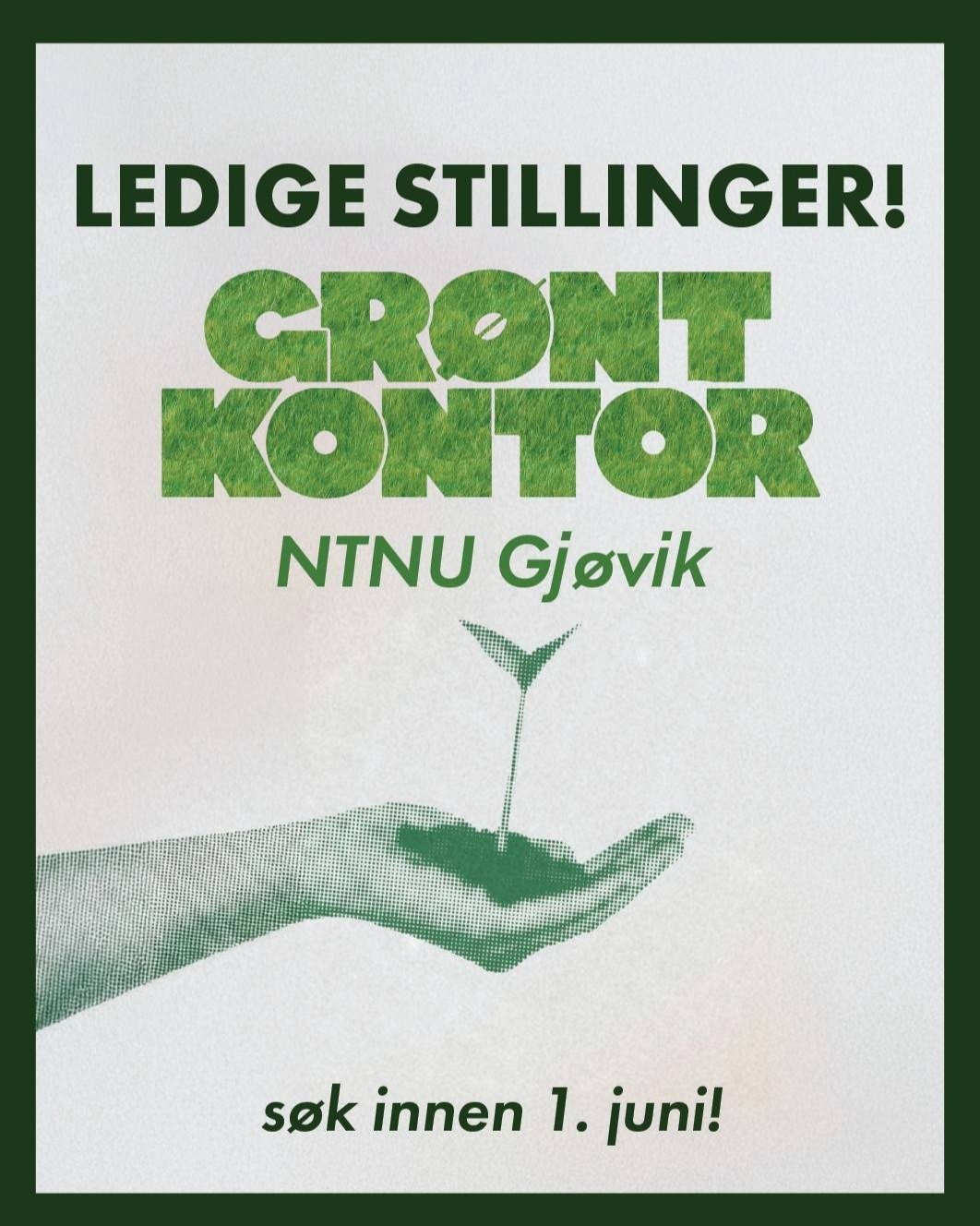 Har du lyst til &aring; gj&oslash;re NTNU Gj&oslash;vik gr&oslash;nnere? 🌱
N&aring; starter NTNU i Gj&oslash;vik opp Gr&oslash;nt Kontor, og du kan bli med p&aring; laget!
Du vil f&aring; en aktiv rolle i &aring; utvikle prosjekter og tiltak som gj&