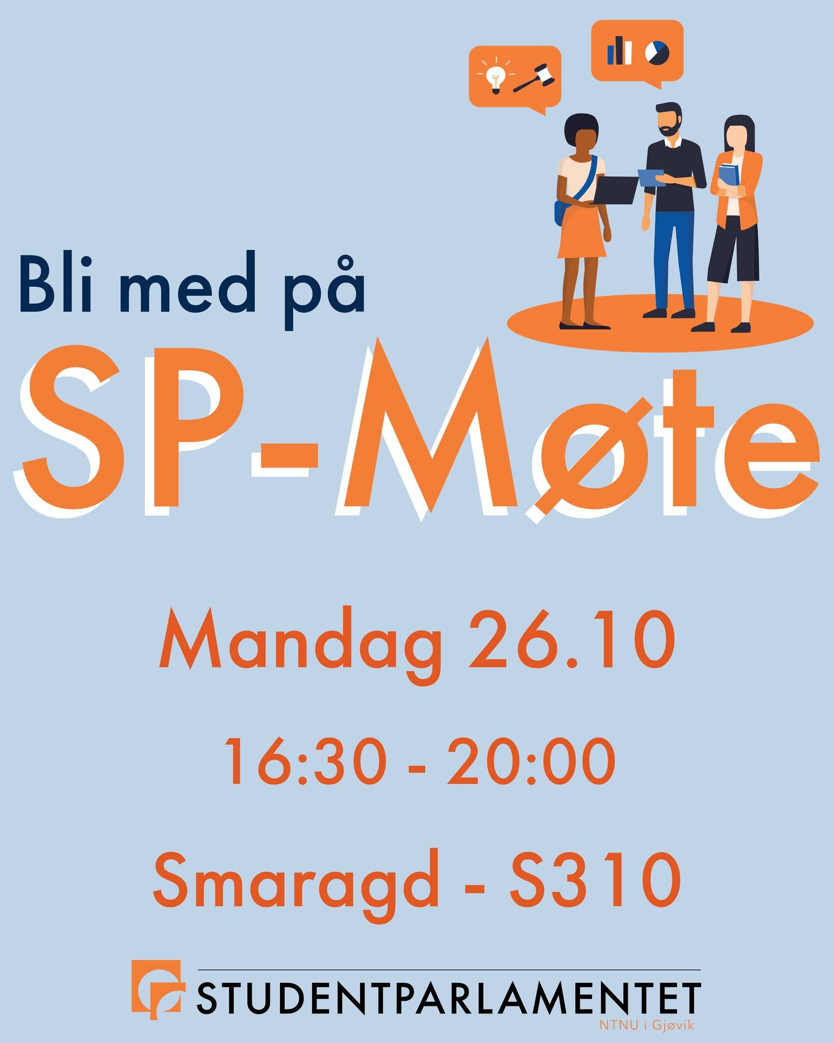 Bli med p&aring; SP-m&oslash;te! Mandag 26.10 klokken 16:30 i Smaragd(S310)