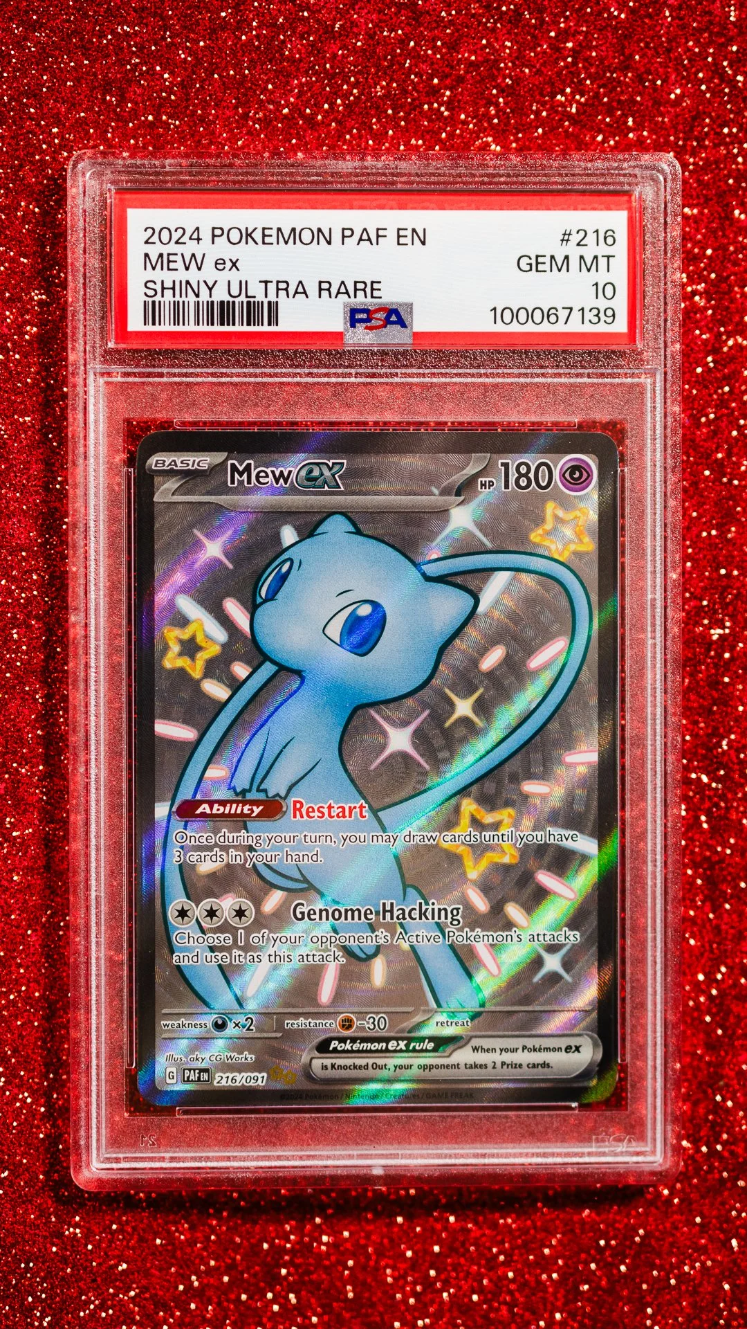 a 2024 Pokemon Paldean Fates Mew ex #216 PSA rated 10 MINT