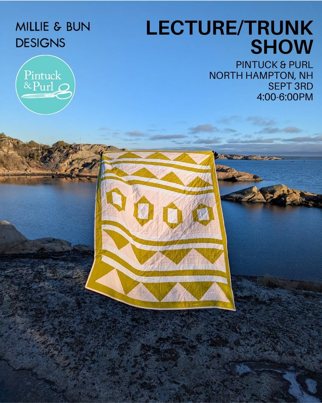 Attention New England friends!

I am so excited to be giving a talk at @pintuckandpurl in North Hampton, NH on September 3rd from 4:00-6:00pm!

Before we moved to Norway, my husband and I lived on the Seacoast of New Hampshire (in the US) for 8 years