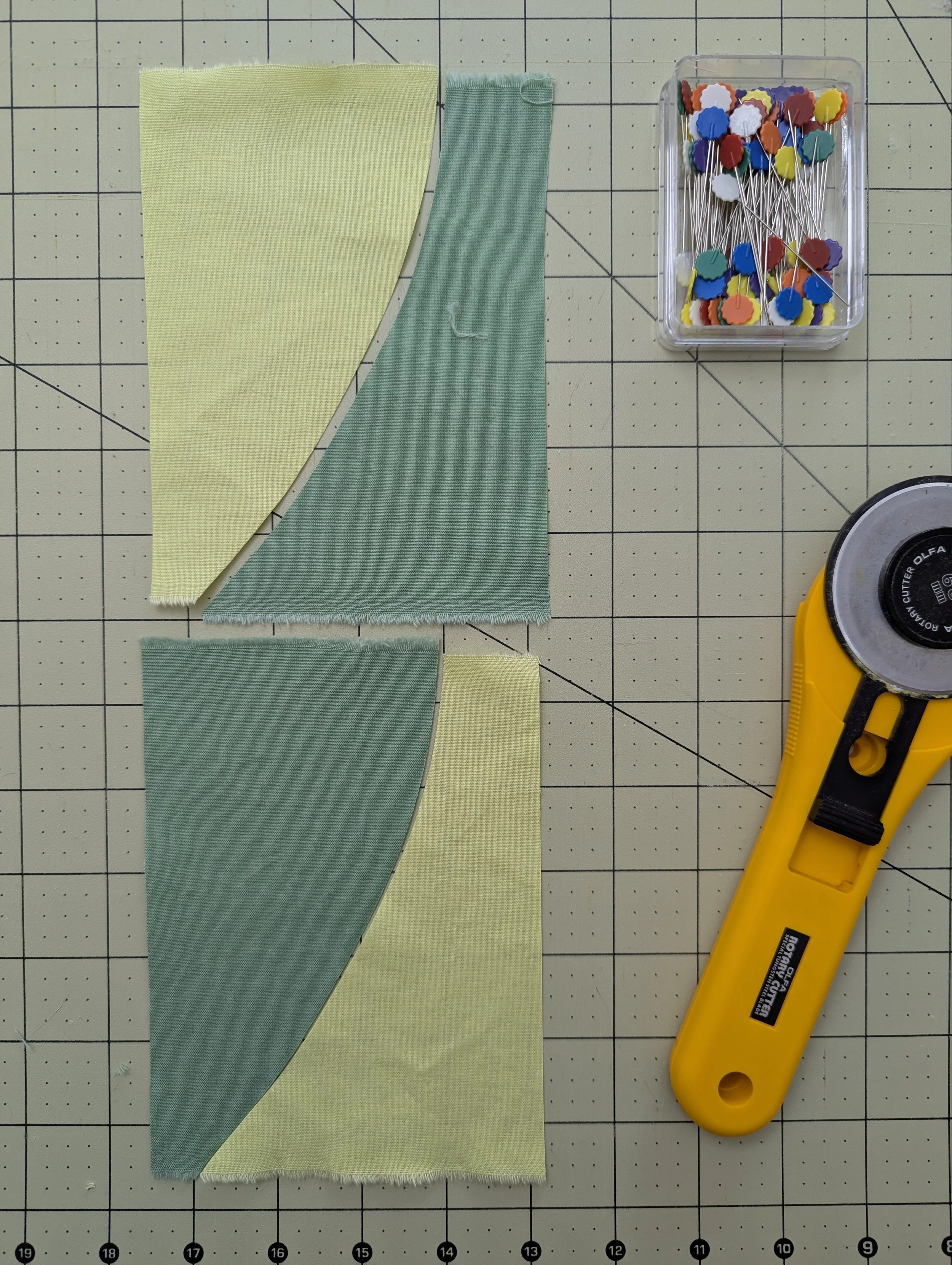Fabrics prepped for improv curves