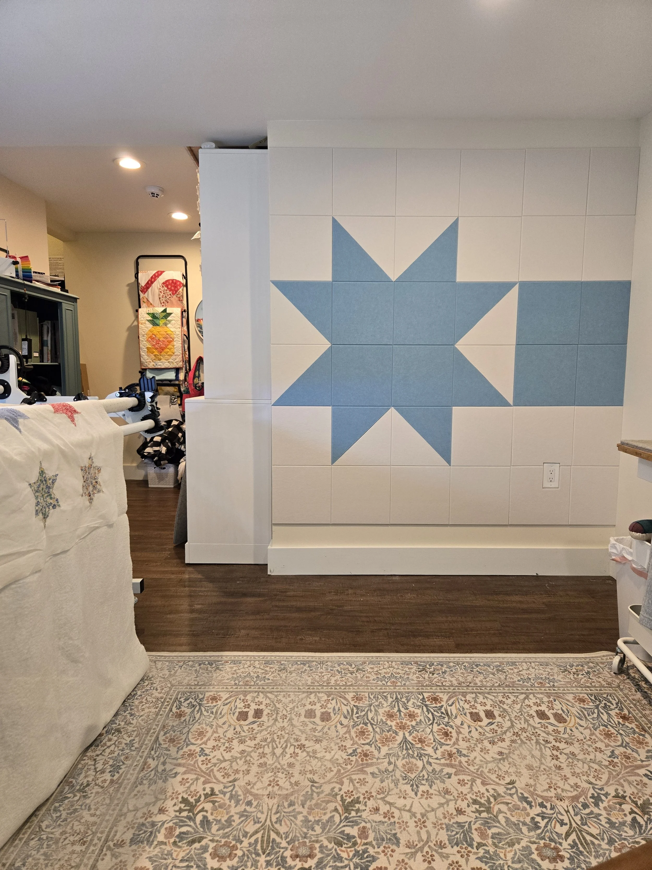 Design wall from the sewing space of Maggie of Snug & Stitch