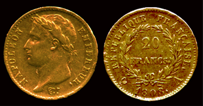 Pièce d'or ancienne (Napoléon 20 francs) rachetée dans le cadre d'une succession à Nemours