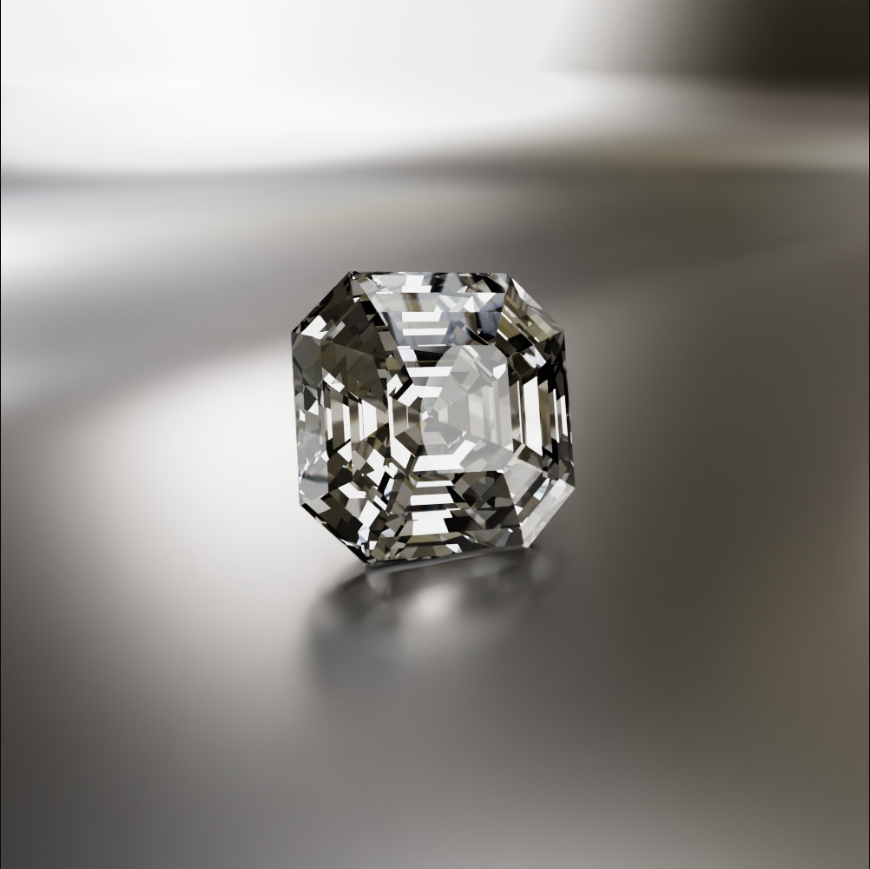 Diamant taille Asscher poli, pierre seule photographiée avant rachat à Nemours