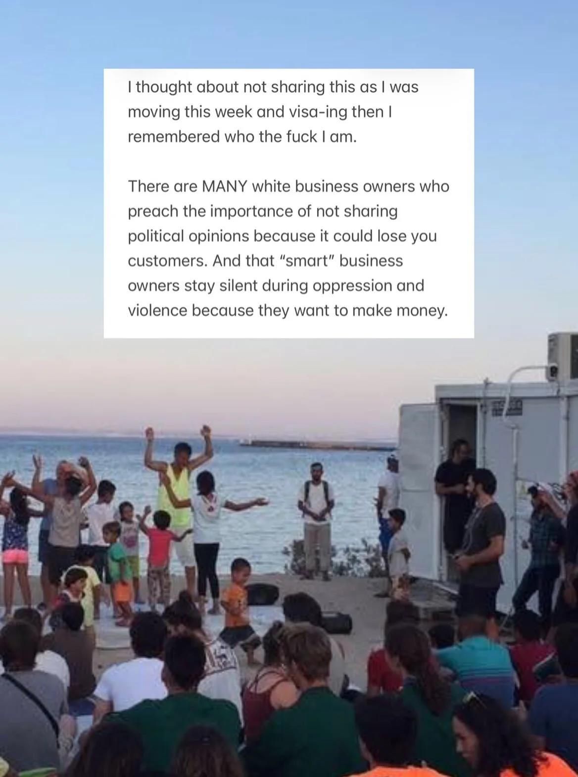 I thought about not sharing this as I was moving this week and visa-ing then I remembered who the fuck I am.

There are MANY white business owners who preach the importance of not sharing political opinions because it could lose you customers. And th