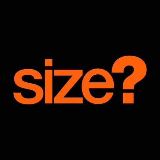 The image features the word "size?" in bold orange letters against a black background.