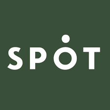 Logo with the word 'SPOT' in white letters on a green background, with the letter 'O' replaced by a white dot.