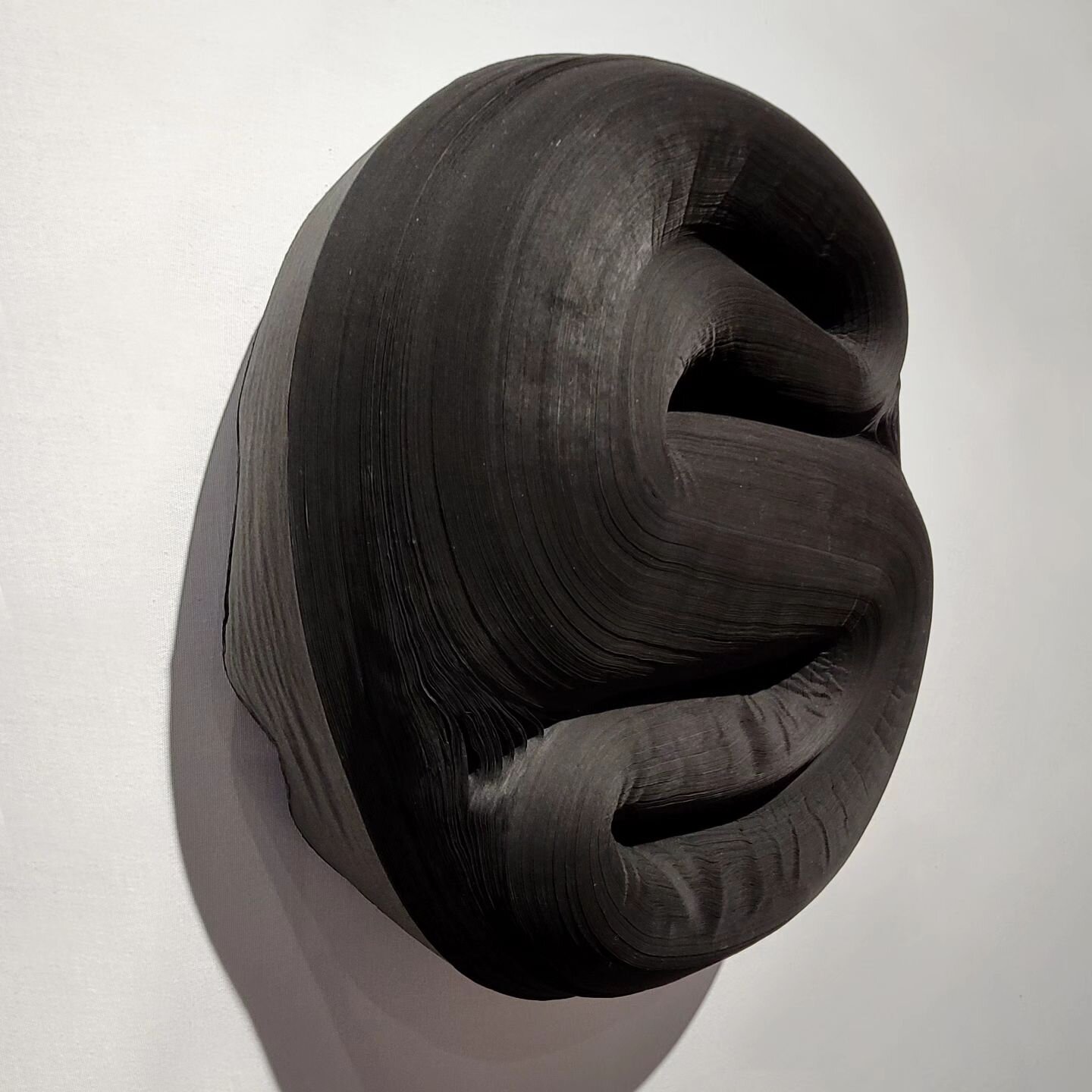 Shaped rolls of paper, which are made for cash registers and calculators, often rolled using a turntable, coloured with black Sumi ink.
Jae Ko, JK394, Size: 43 x 40 x 14 cm
Rolled paper with Sumi-ink

Jae Ko @jae_ko_
Seen @pan_amsterdam 
Gallery Roge