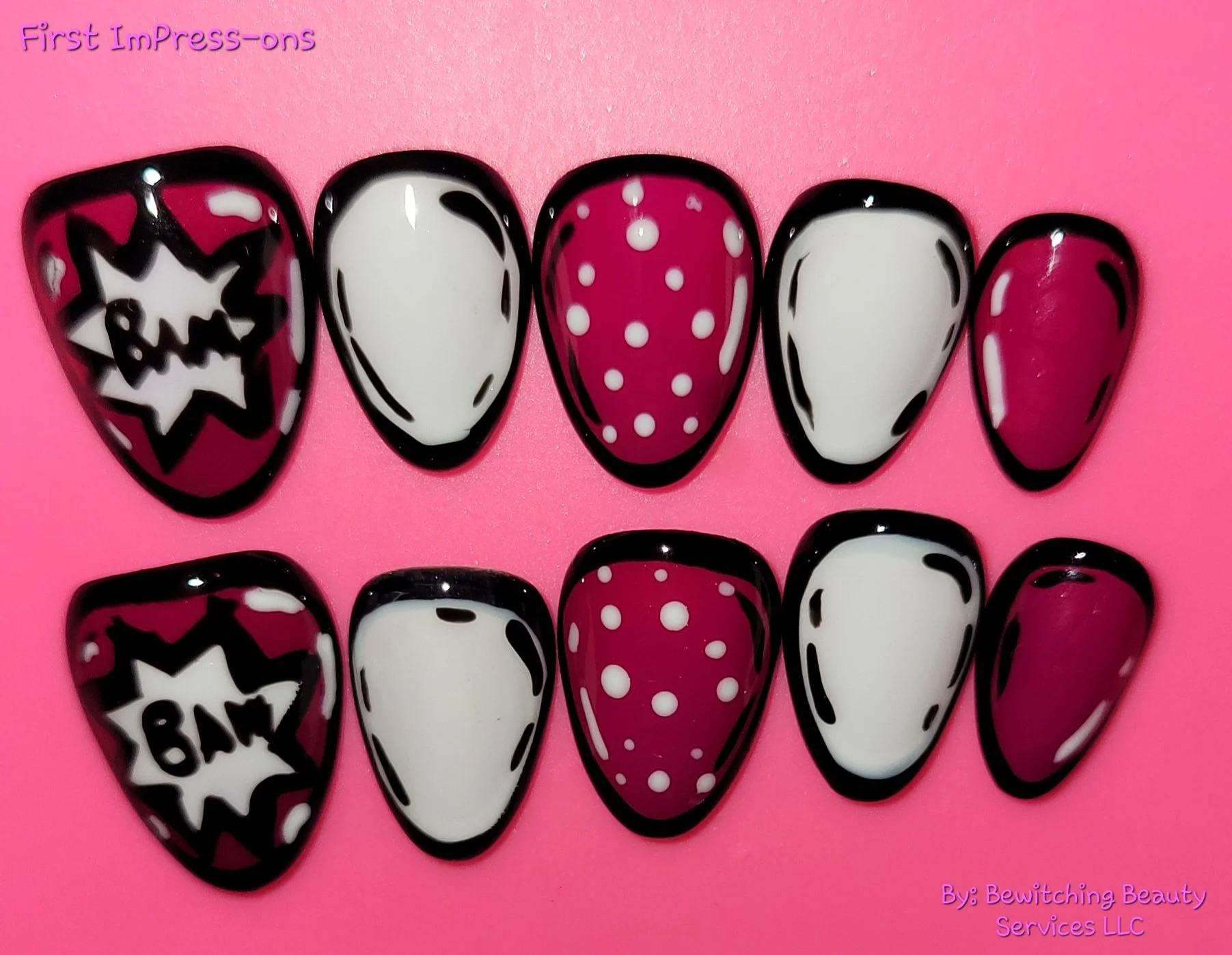Pink & white pop art style nails