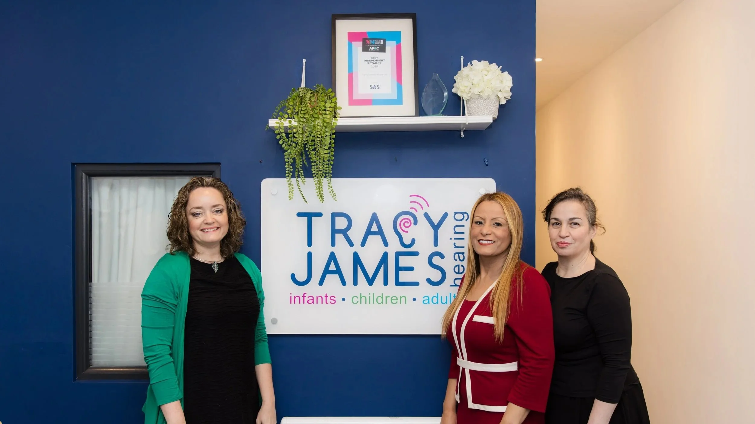 Tracy James, Sandra de Jesus and Louise Hart in the Tracy James Hearing Clinic Reception