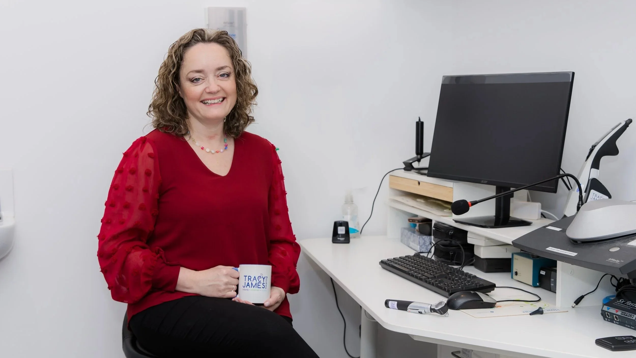 Tracy James in Audiology Room at Tracy James Hearing Clinic Wharf Street Newbury