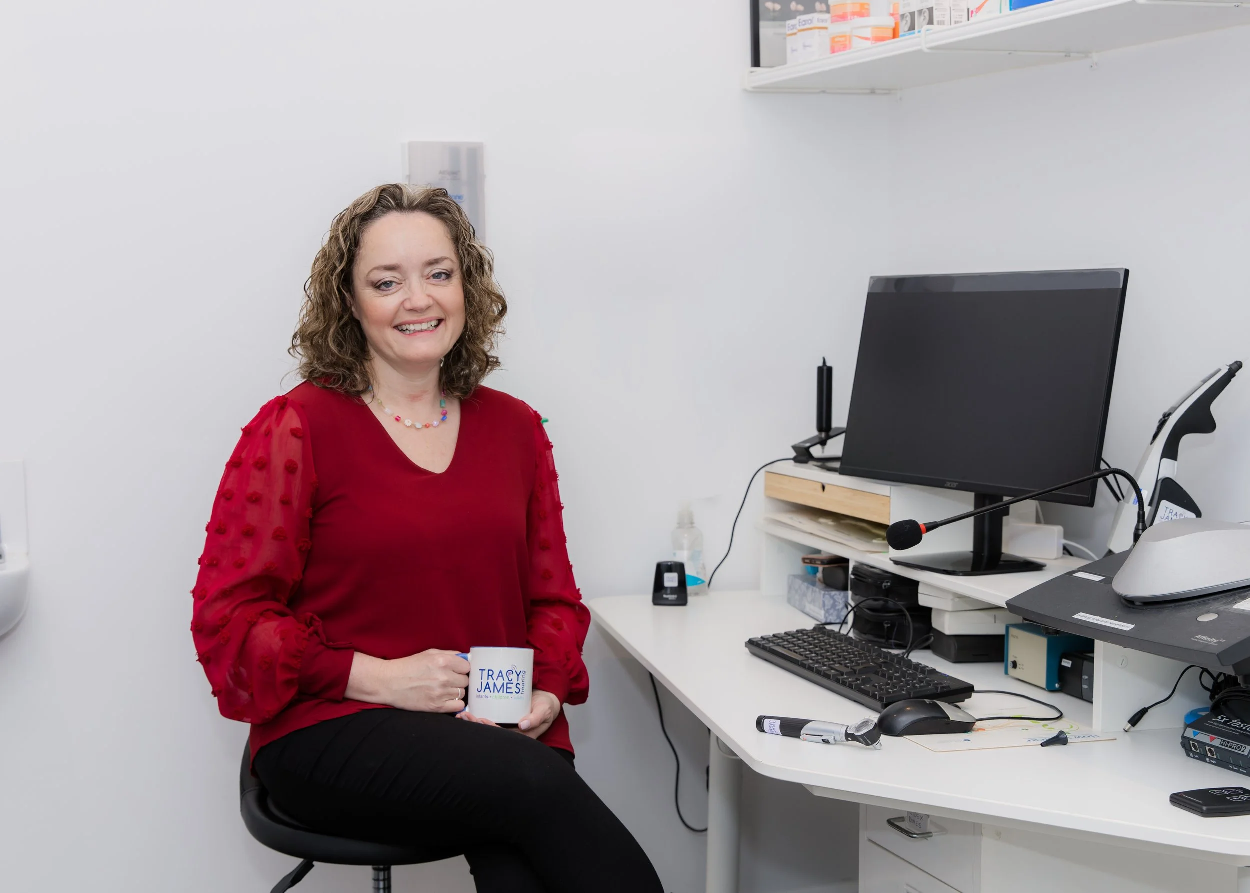 Tracy James in Audiology Room at Tracy James Hearing Clinic Wharf Street Newbury