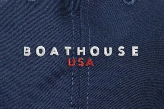 Close up of embroidered "BOATHOUSE USA"