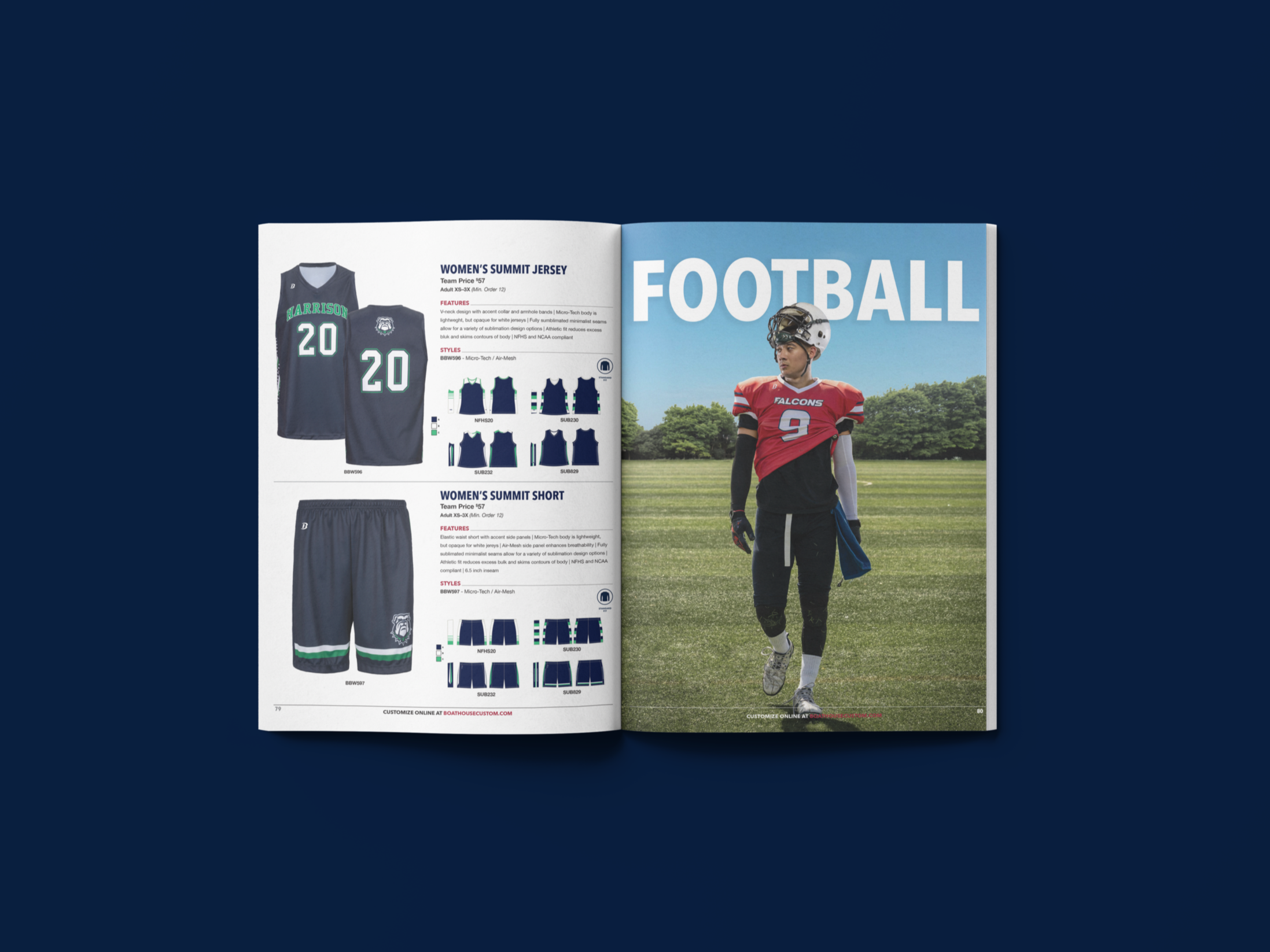 Football cover spread for boathouse catalog