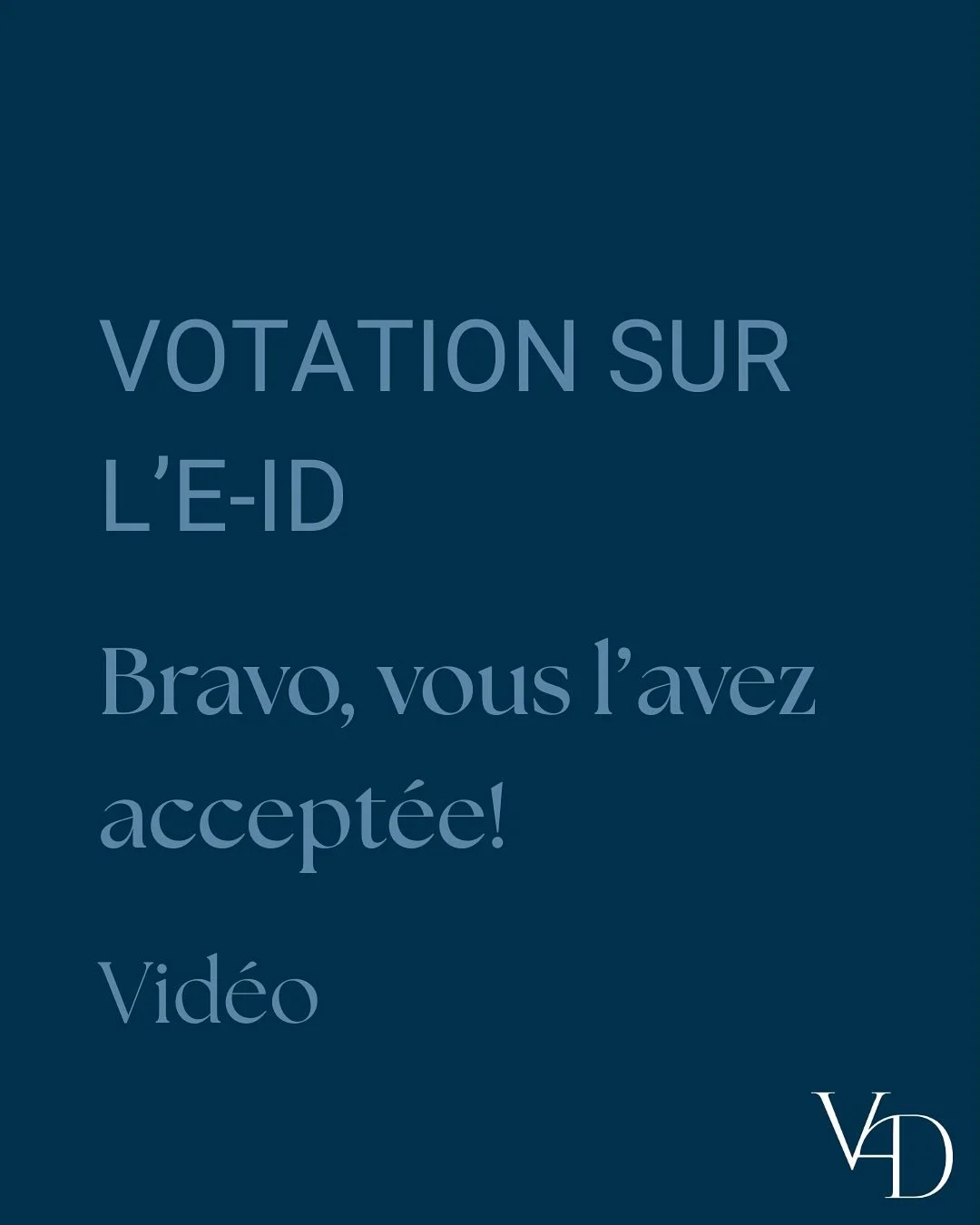 😎Une belle nouvelle pour le canton de Vaud et pour la Suisse digitale !

😄Je suis tr&egrave;s heureuse du succ&egrave;s de la votation sur l&rsquo;e-ID.

🏆Ce r&eacute;sultat, certes un peu timide, montre la confiance des citoyennes et citoyens env