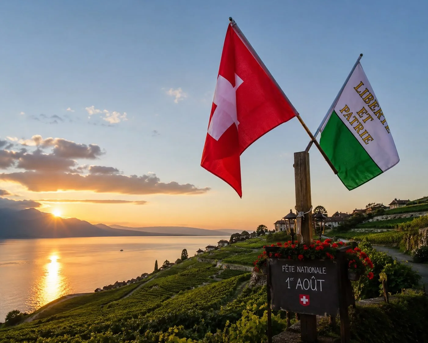 🇨🇭🎉Je souhaite un magnifique 1er ao&ucirc;t &agrave; toutes les Vaudoises et &agrave; tous les Vaudois ! 🇨🇭!🇨🇭👏🏼🤩🎉
 
Ce soir, nous aurons la chance de c&eacute;l&eacute;brer la Suisse au c&oelig;ur de Lavaux, plus pr&eacute;cis&eacute;ment