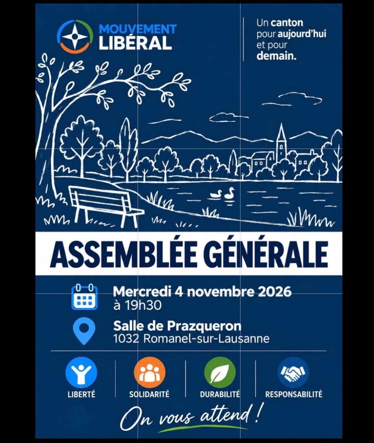 📣 Et si on prenait le temps d&rsquo;&eacute;changer sur l&rsquo;avenir du canton de Vaud ? 💙

Le 4 novembre prochain, je me r&eacute;jouis de vous retrouver &agrave; Romanel-sur-Lausanne pour l&rsquo;Assembl&eacute;e g&eacute;n&eacute;rale du Mouve