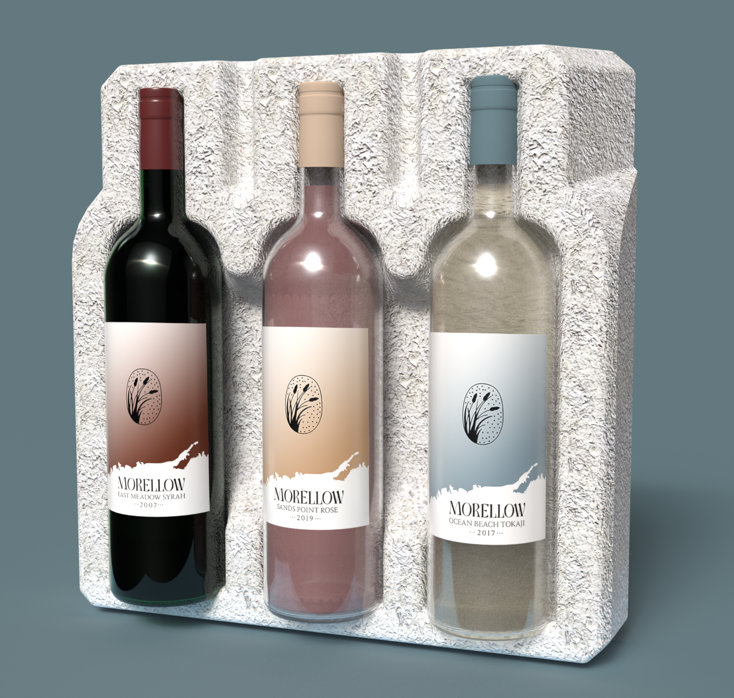 Morello bottle collection including ecovative mushroom packaging