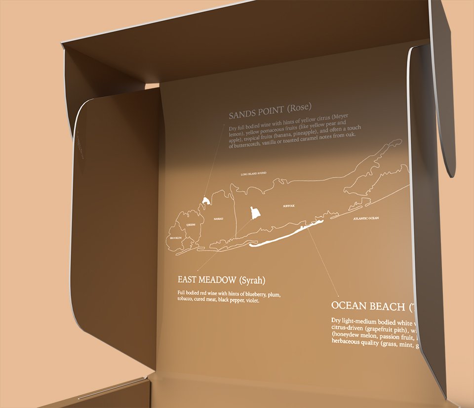 Morello packaging close up of Long Island map outline