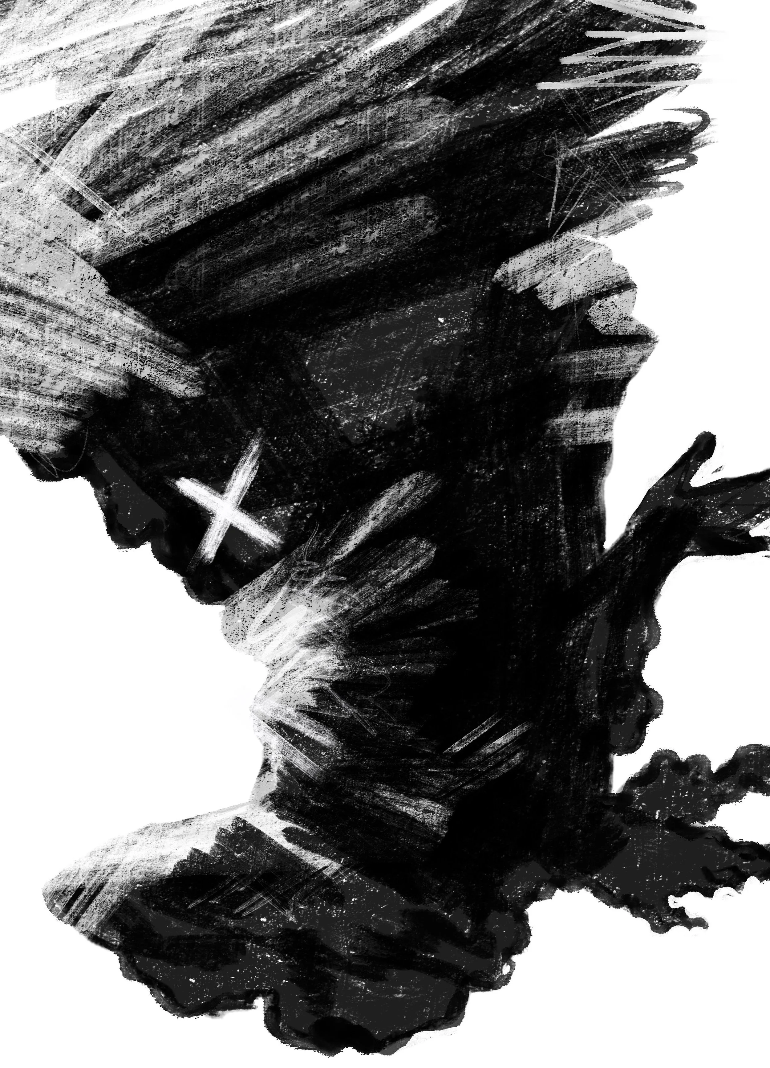 Second panel of narrative triptych illustration.