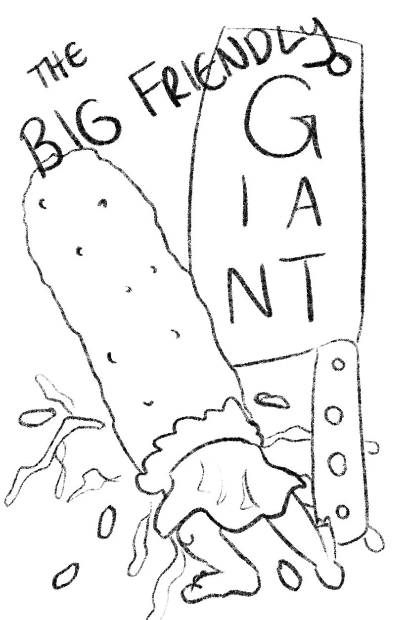 An image of the first sketch done for the Big Friendly Giant book cover.