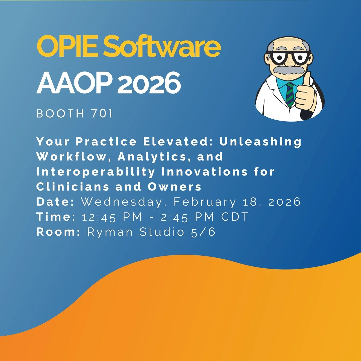 We&rsquo;re excited to present at AAOP 2026!
Join us tomorrow afternoon for our technical workshop &ldquo;Your Practice Elevated: Unleashing Workflow, Analytics, and Interoperability Innovations&rdquo; on Feb 18, 12:45&ndash;2:45 PM CDT in Ryman Stud