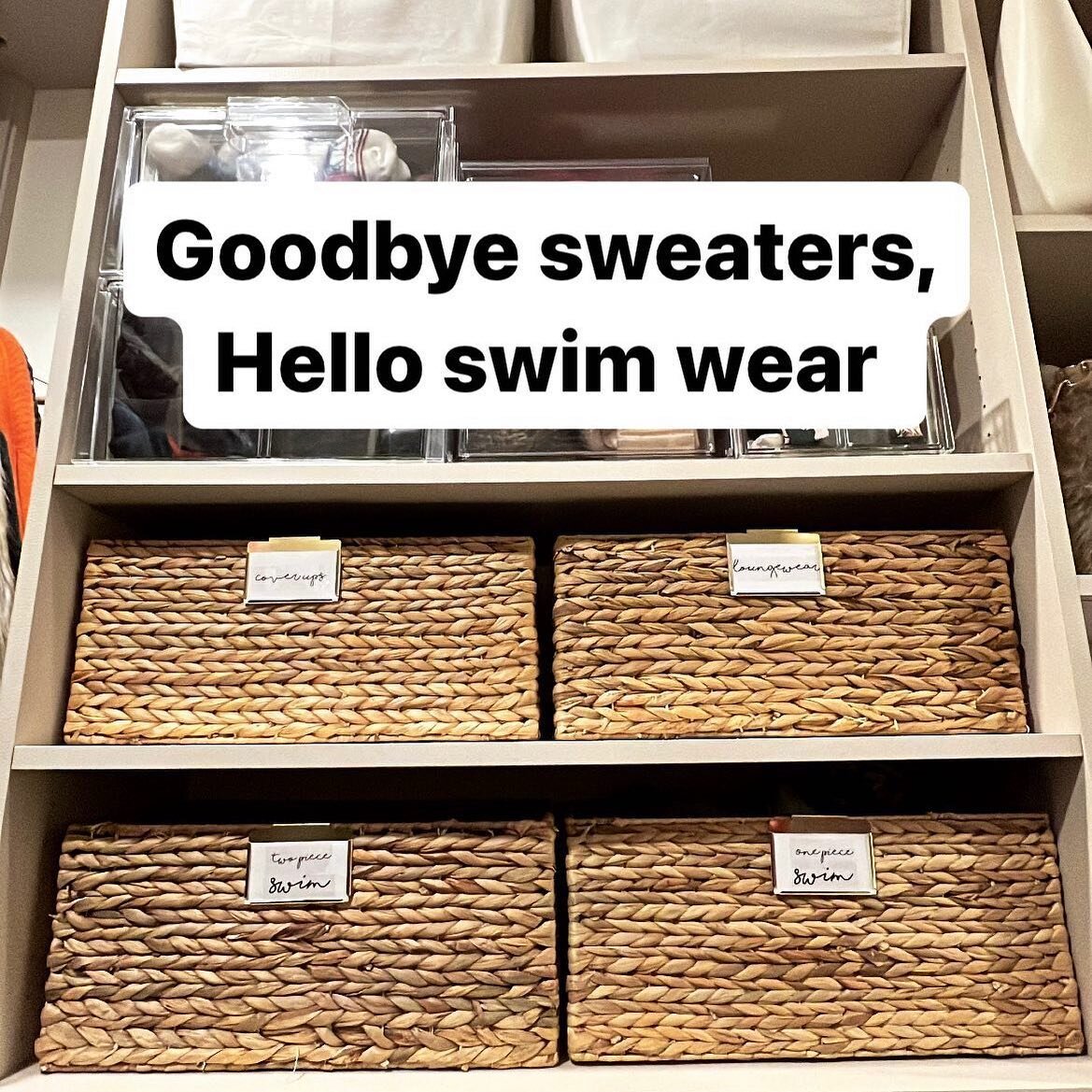 Two things I love in this photo: 
💕 Swimsuits replacing sweaters front and center 
💕 When a client tells me about how happy their organized closet makes them feel