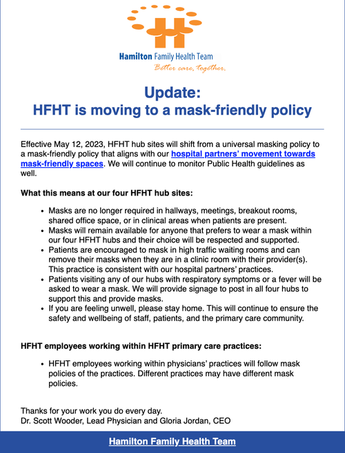 Masking Policy — Escarpment Health Centre