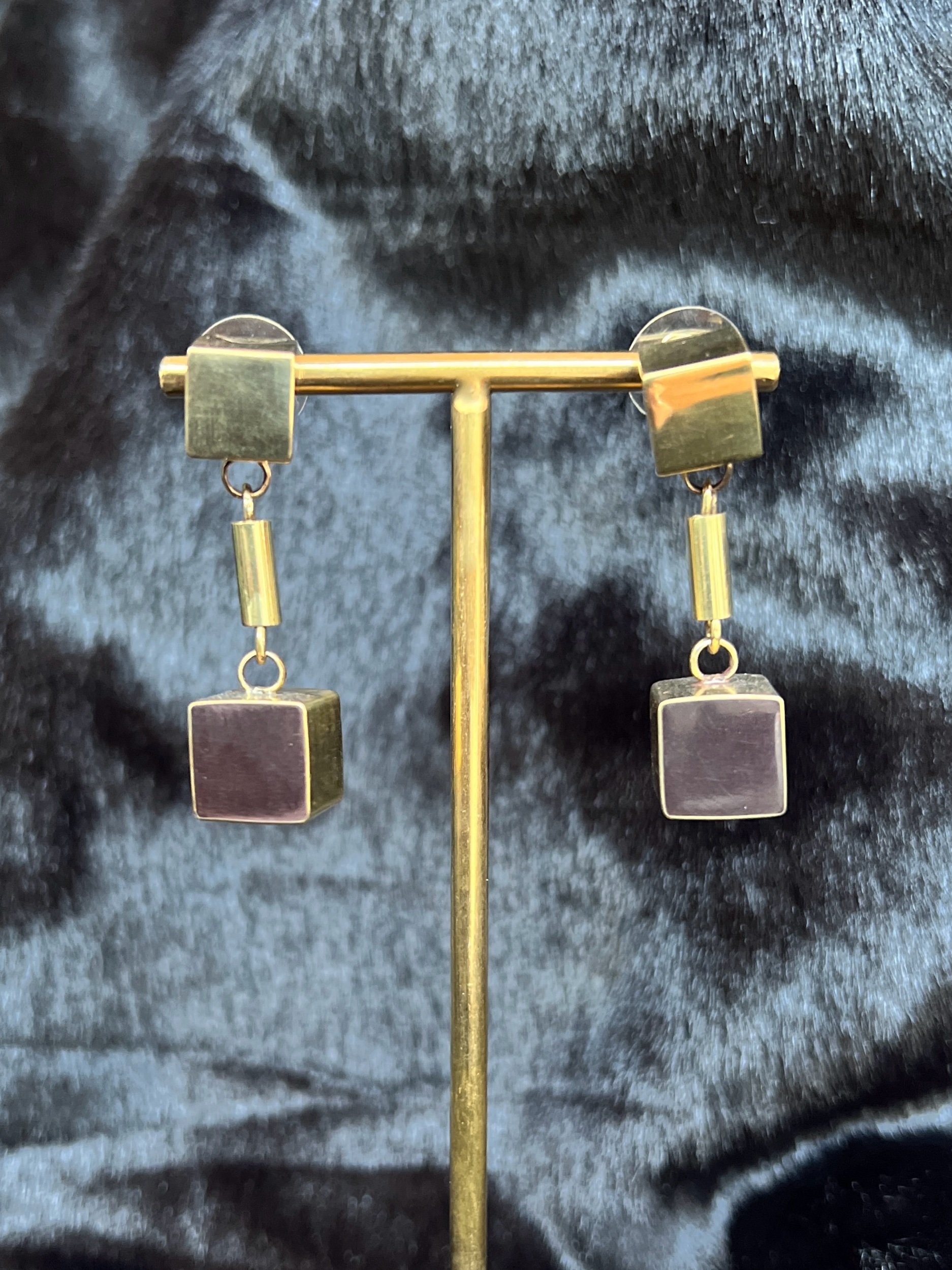 Susan O Brass Black Cube Earrings