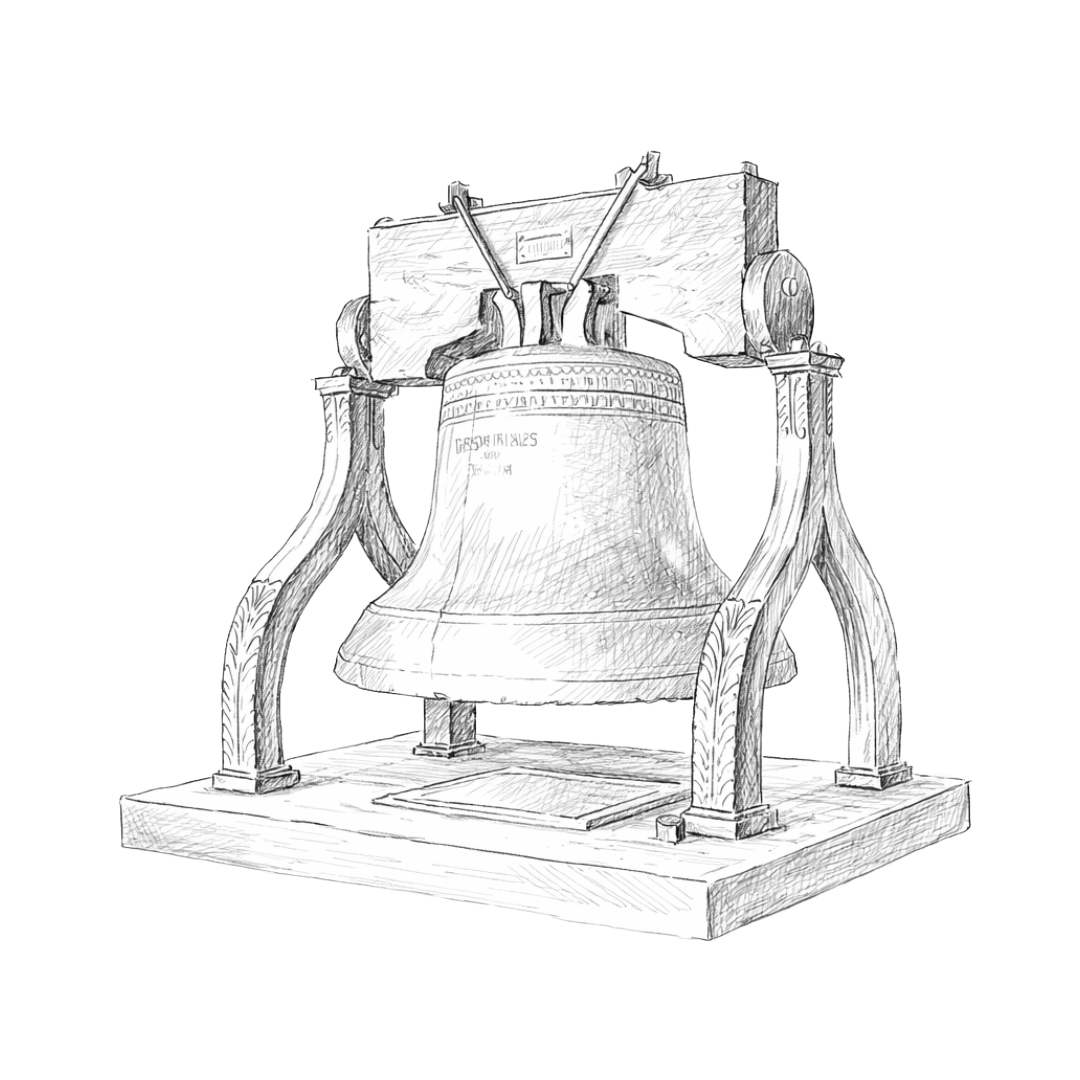 Sketch of Liberty Bell drawn in black and white pencil