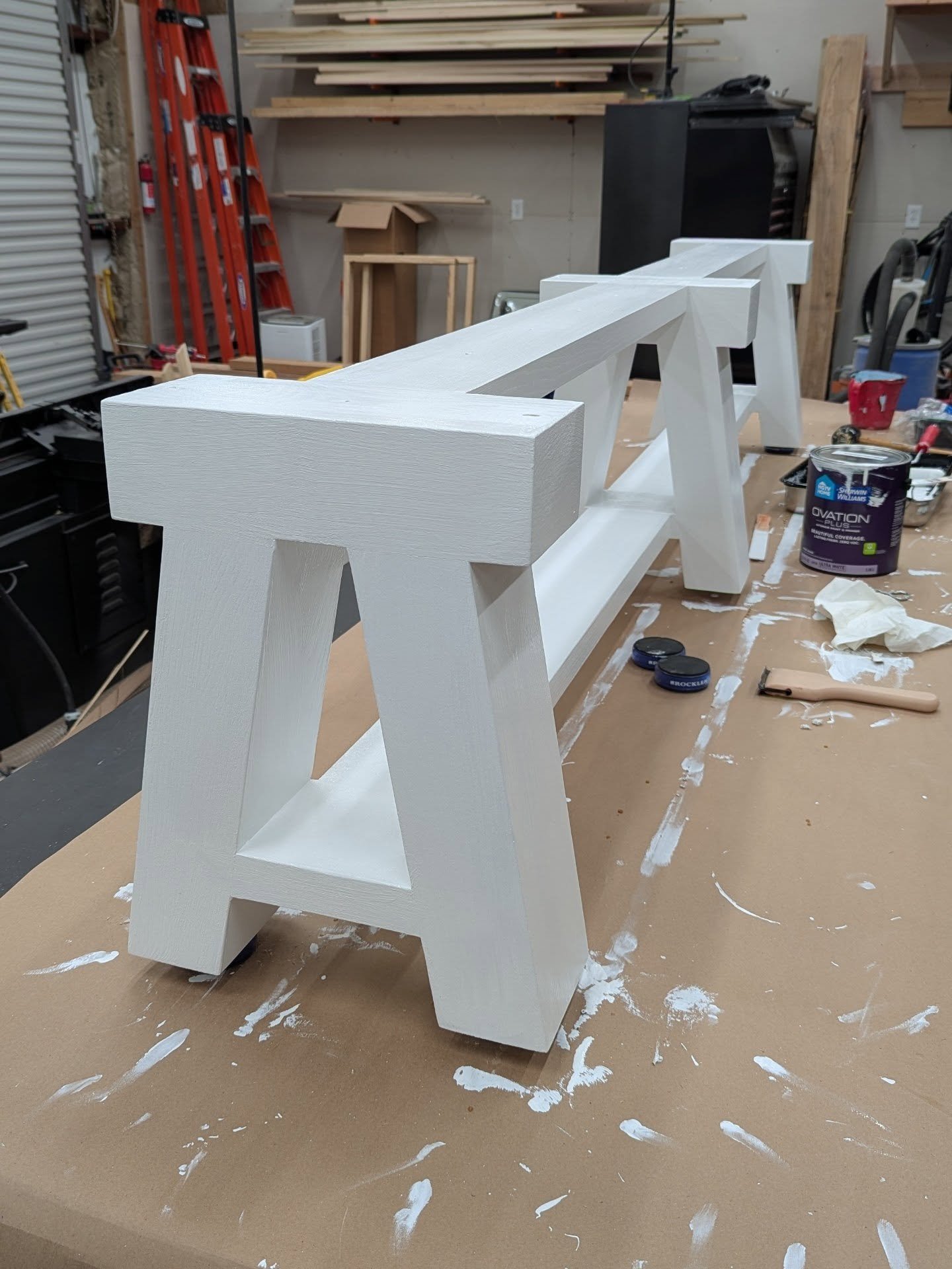 Because I can't just focus on one project and complete it, I jumped back to a table and bench project. The person for whom it is for has requested a white base (Ash) and a blue top (Red Oak + Rubio Monocoat Indigo Midnight). These progress shots in r