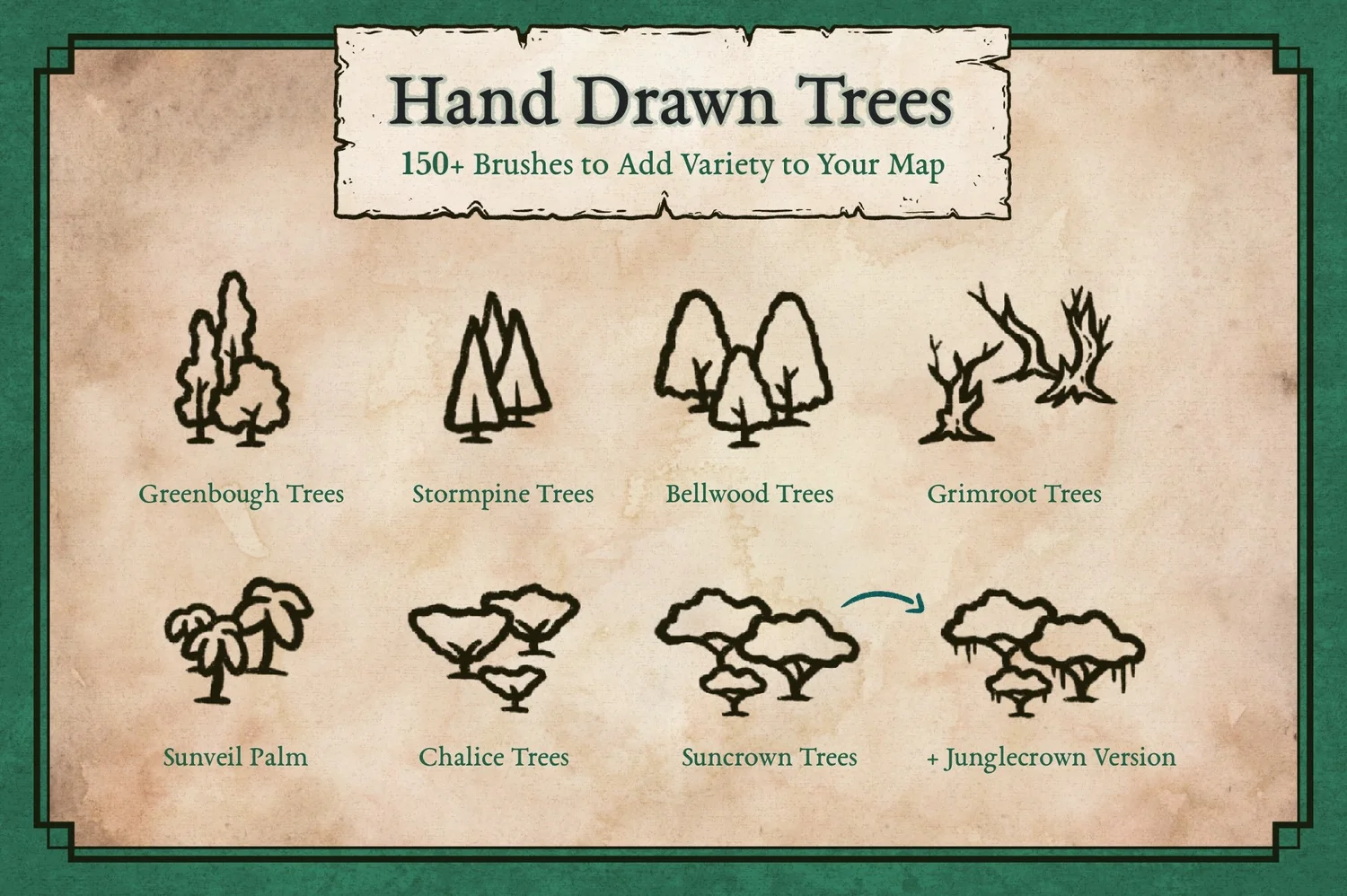 150+ Tree Brushes for Fantasy Regional Maps — Map Effects