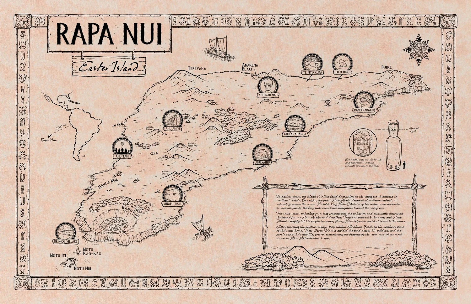 Easter Island Map | Hand-drawn Art Print of Rapa Nui — Map Effects
