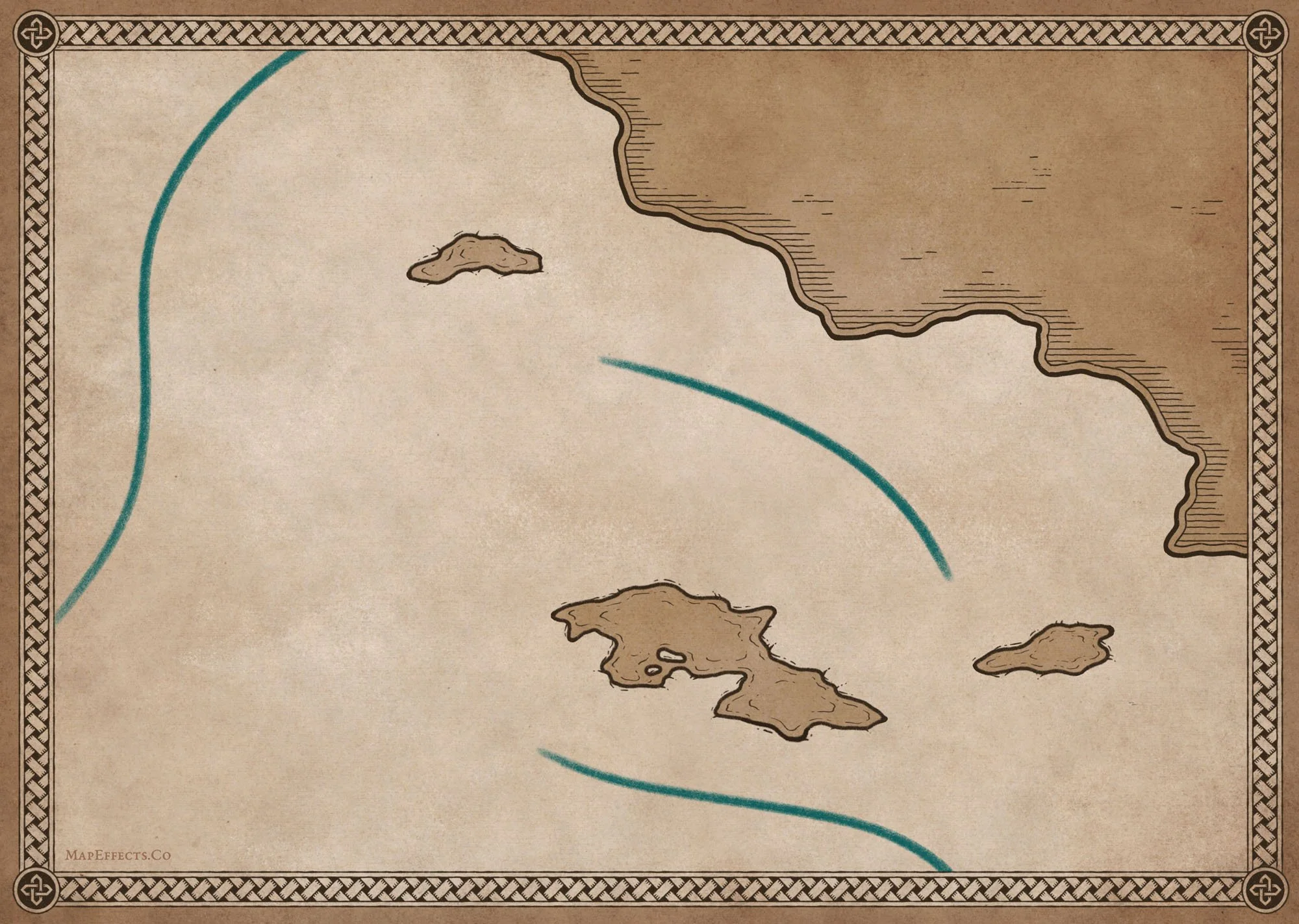 Simple fantasy map sketch showing three loose curved lines used to plan the placement and shape of mountain ranges before adding individual mountains.