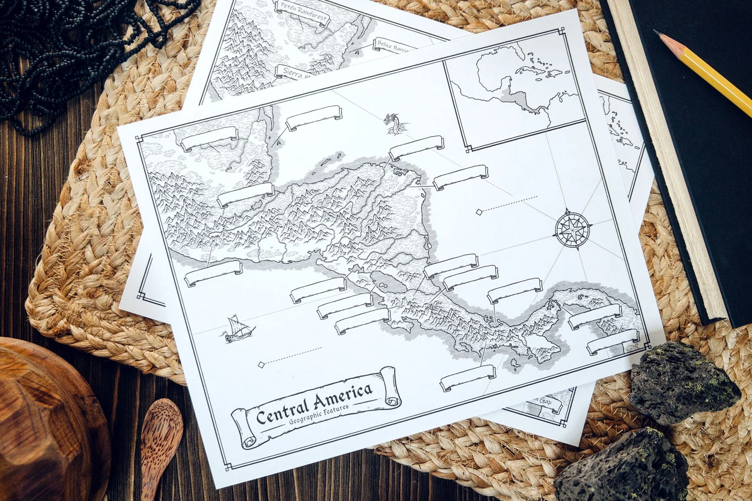 Central America Hand Drawn Fillable Map for Homeschooling — Map Effects