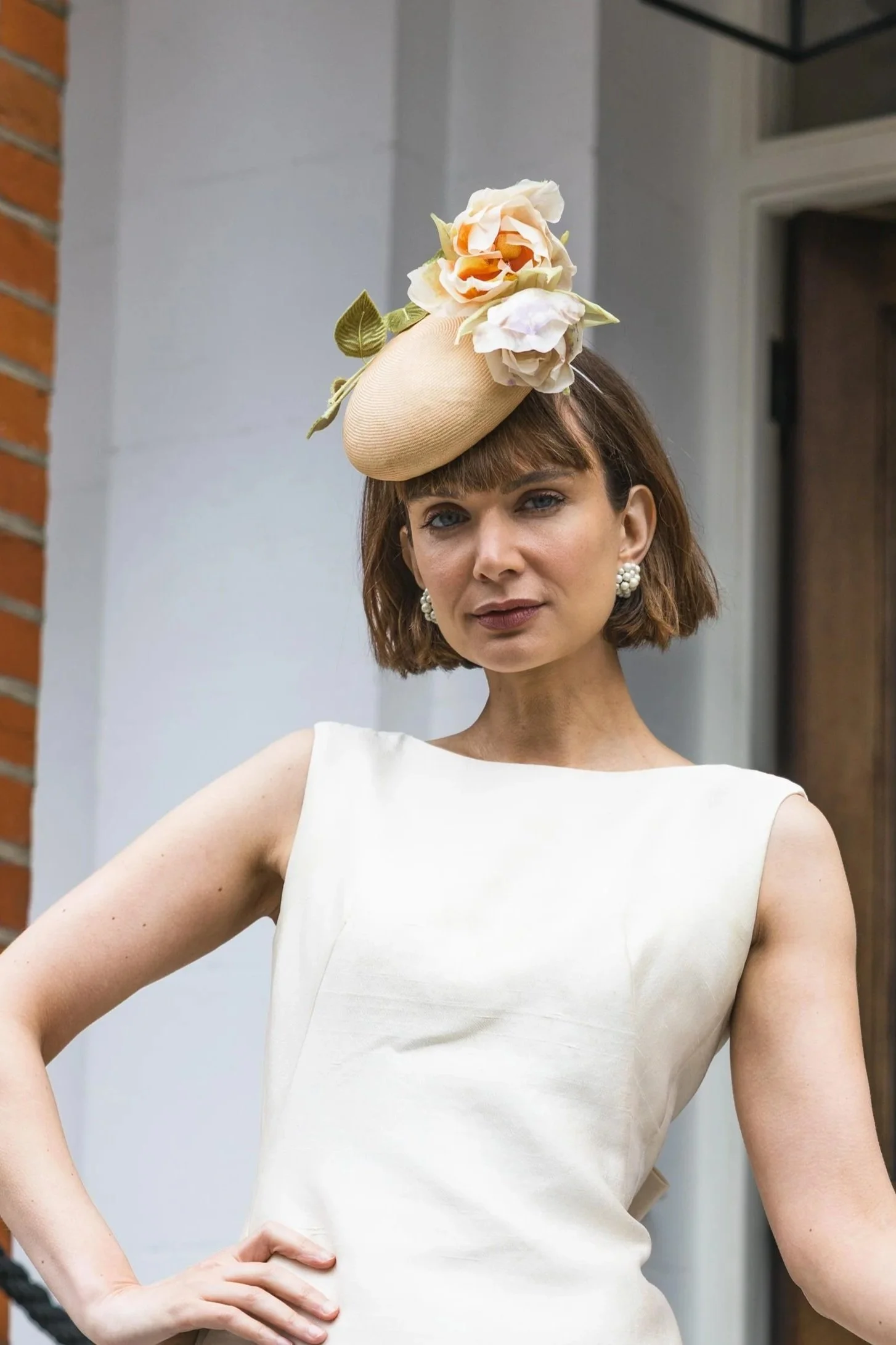 sixties style Jackie O hat with handmade tulips