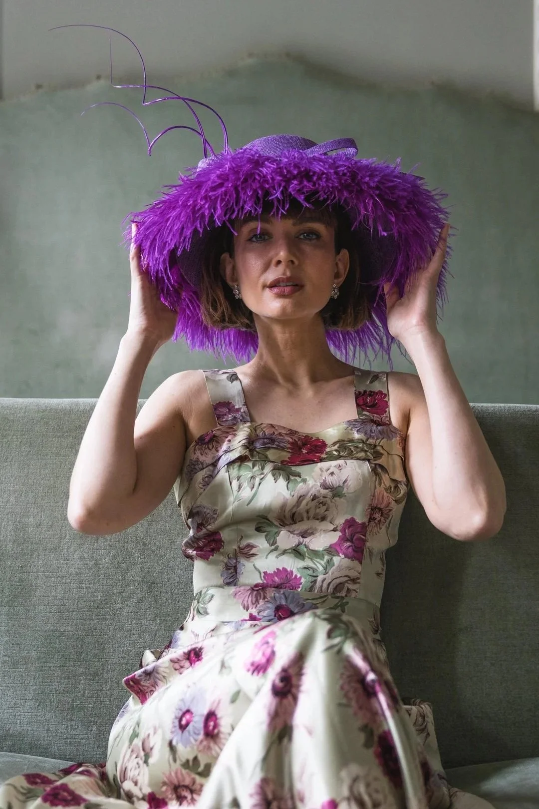 elegant stylish ladies feather brim hat