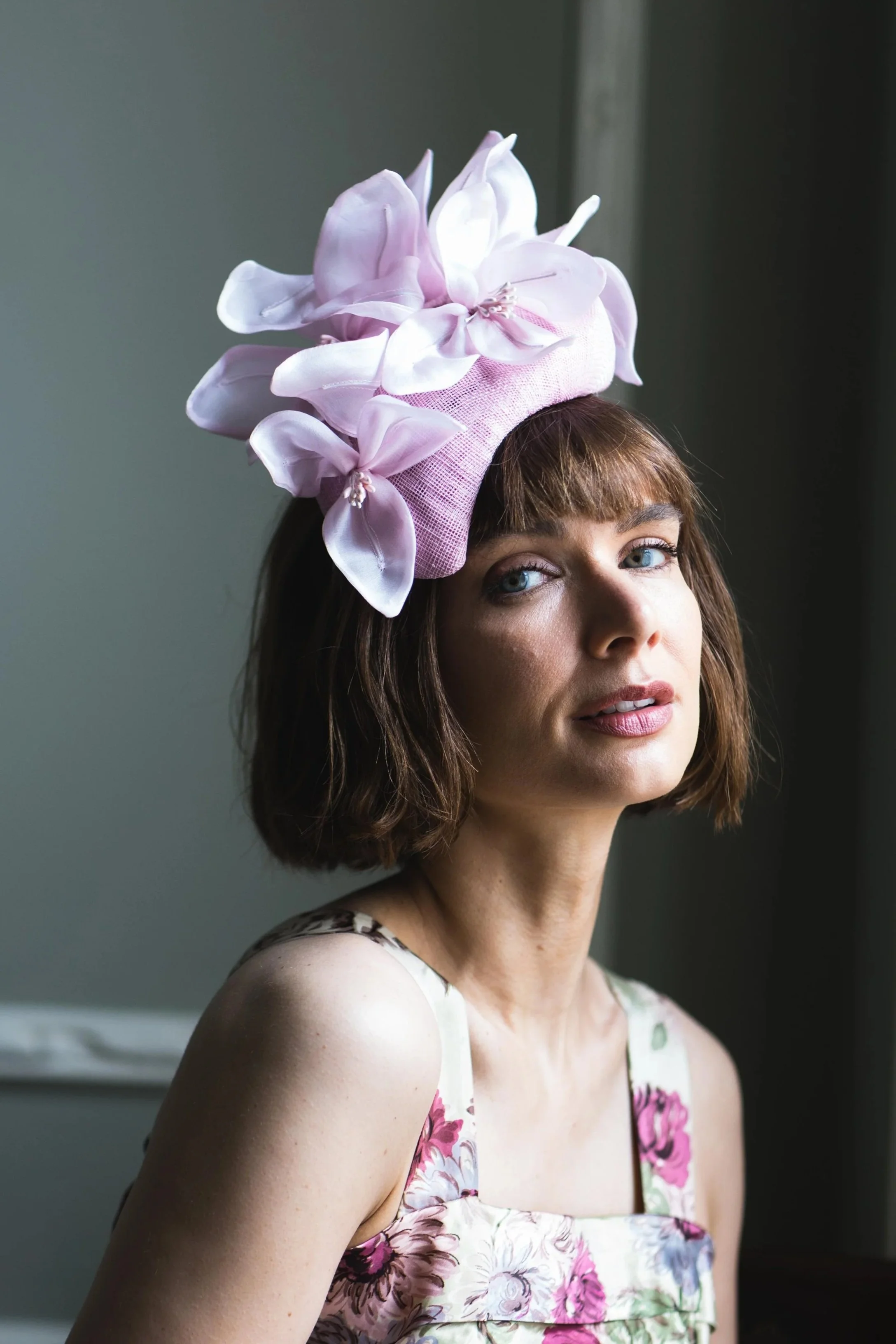 pink lily teardrop sculptural showstopper hat