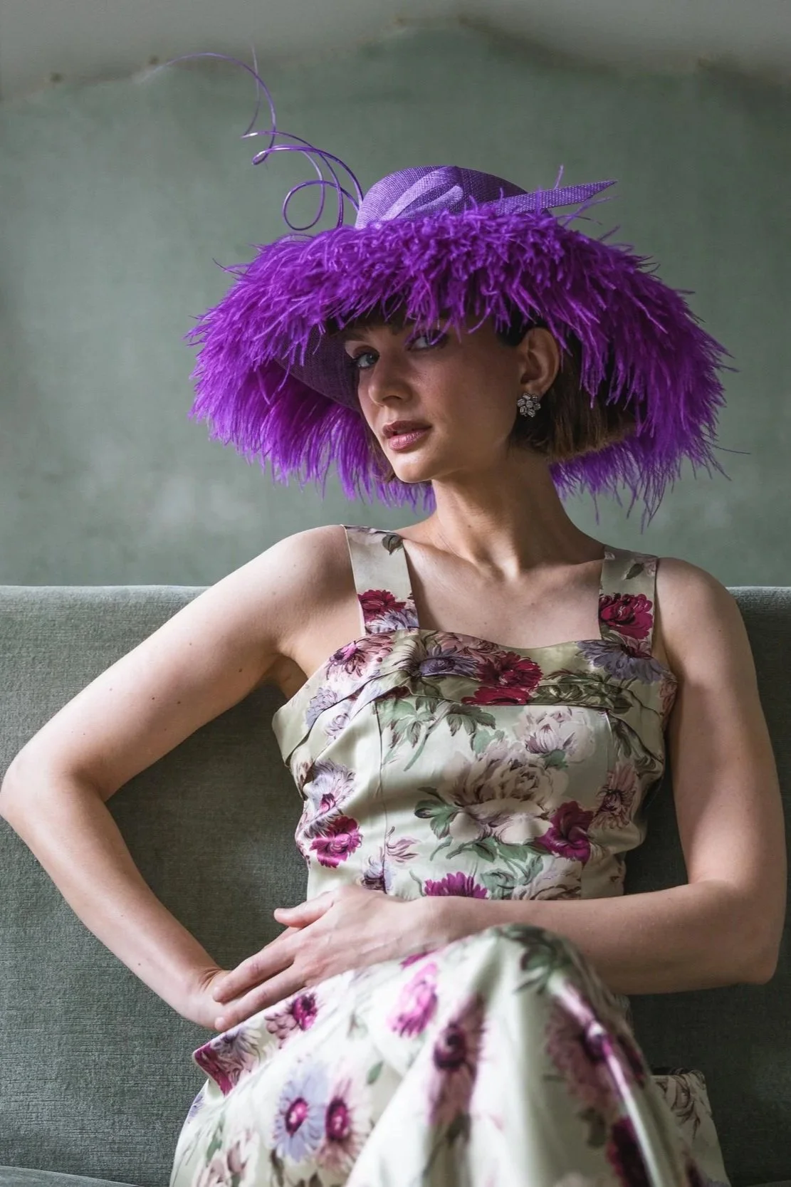 purple ostrich feather brim hat