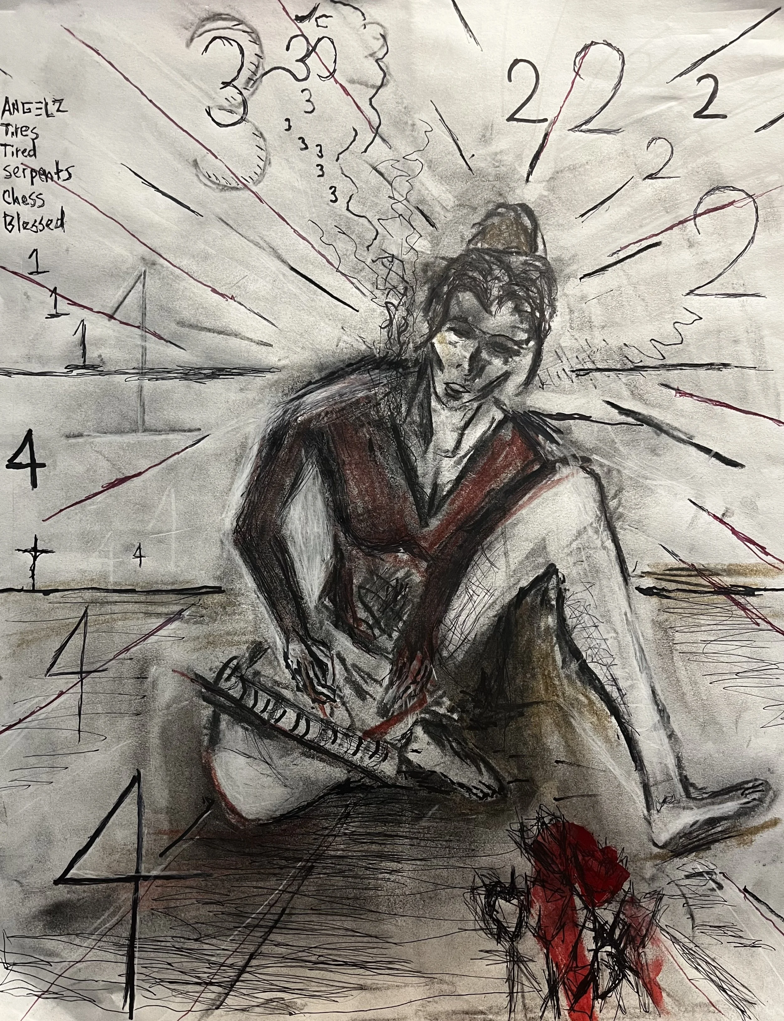 "Red Roses III"
Charcoal, colored pencil, and ink on paper.
2024.
14"x17"