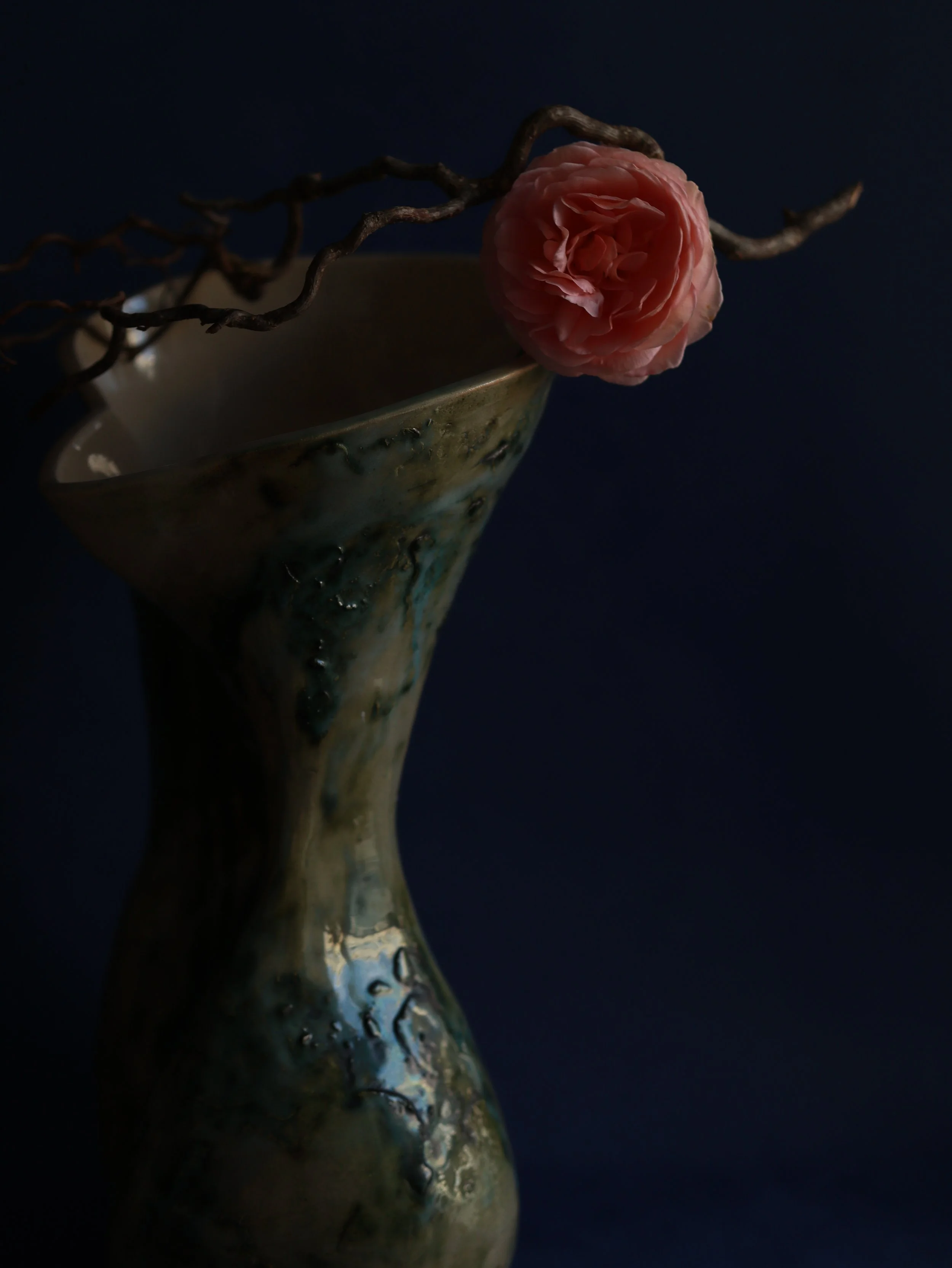 Nancy II, 'evelyn' rose with 'Lady Tree' sculpture by Nancy Hoopman