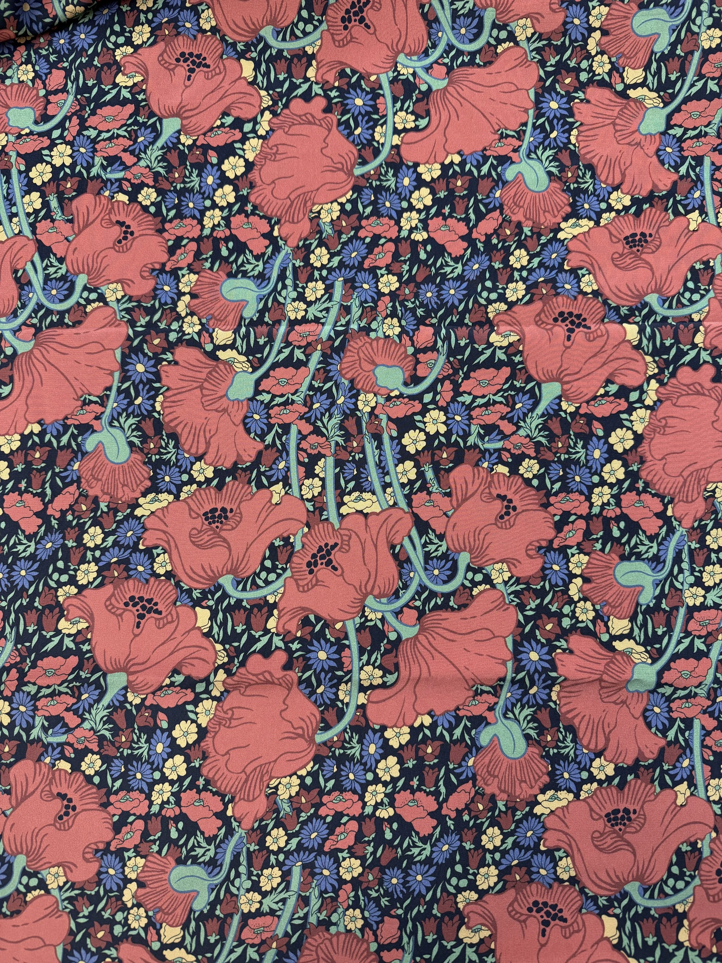 REMNANT Liberty Clementina Poppy Kensington Crepe de Chine- 1.60M