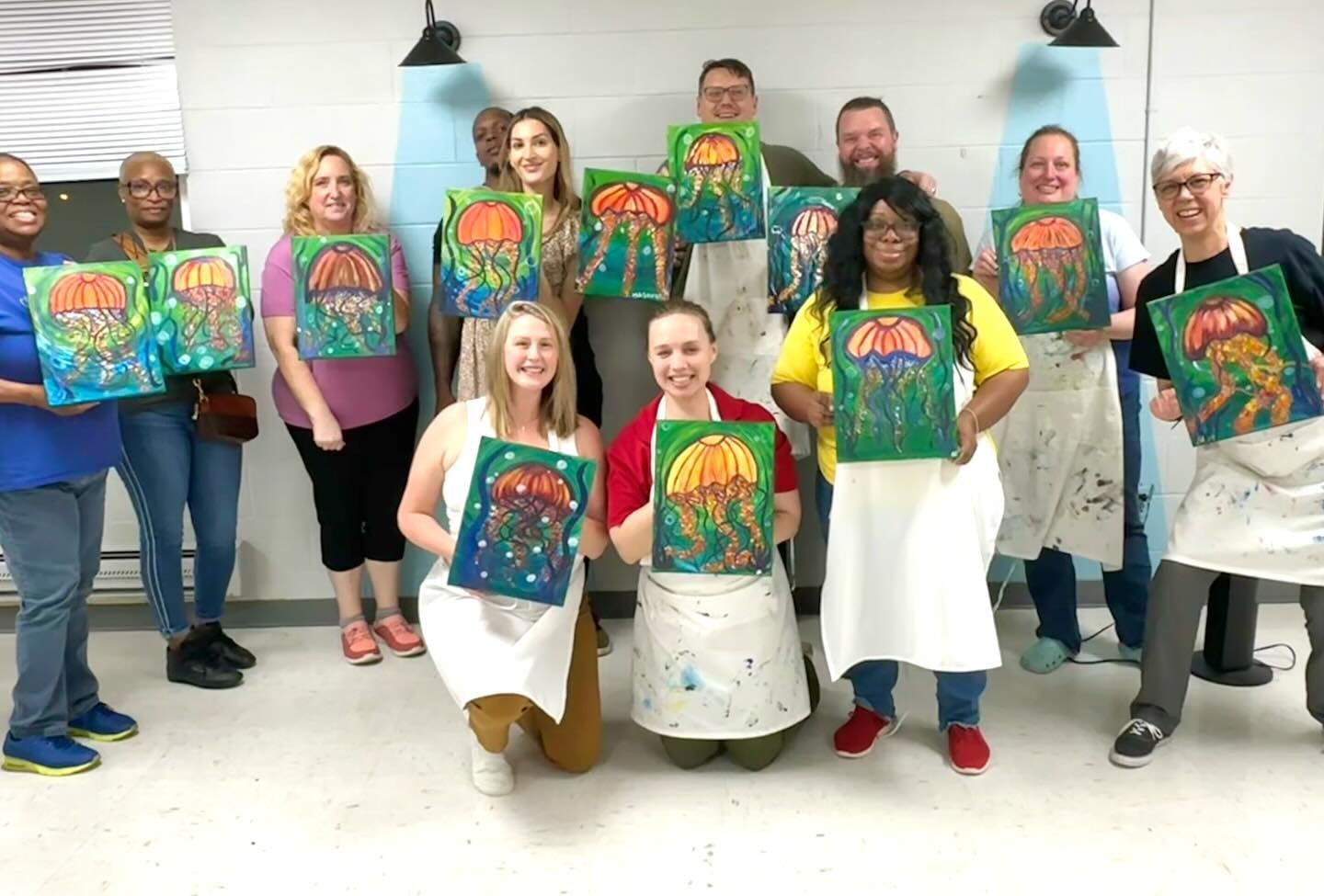 Check out the cool jellies! I had a nice time teaching this group at @theredchurchtv last night. Lots of creative energy in the room!

#757MobilePaintParties, #HeatherDonisDesigns, #Findyourflow, #Paintandsip, #painting, #757paintnight, #paintworksho