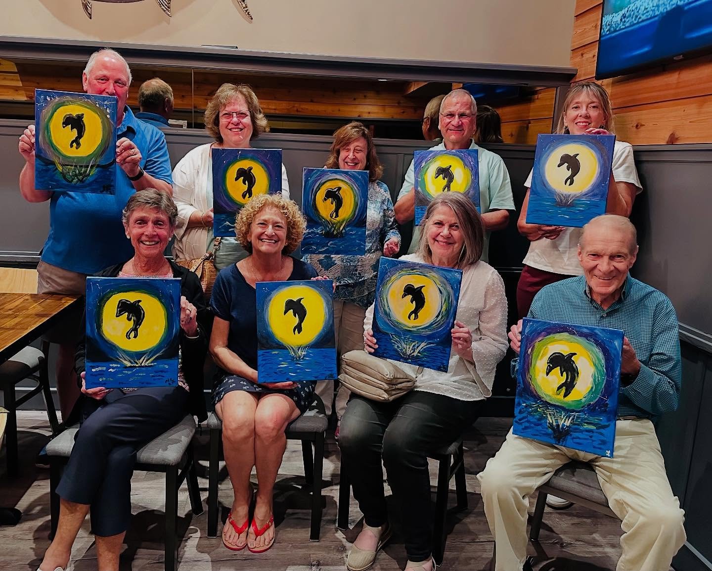 A bit late ⏰ posting&hellip; 

 I had the pleasure of guiding some of the residents from Ocean Shore Condominium through this cute dolphin jumping in front of the moon painting at @hottunavb Thursday night. 

@hottunavb has a great space to host any 